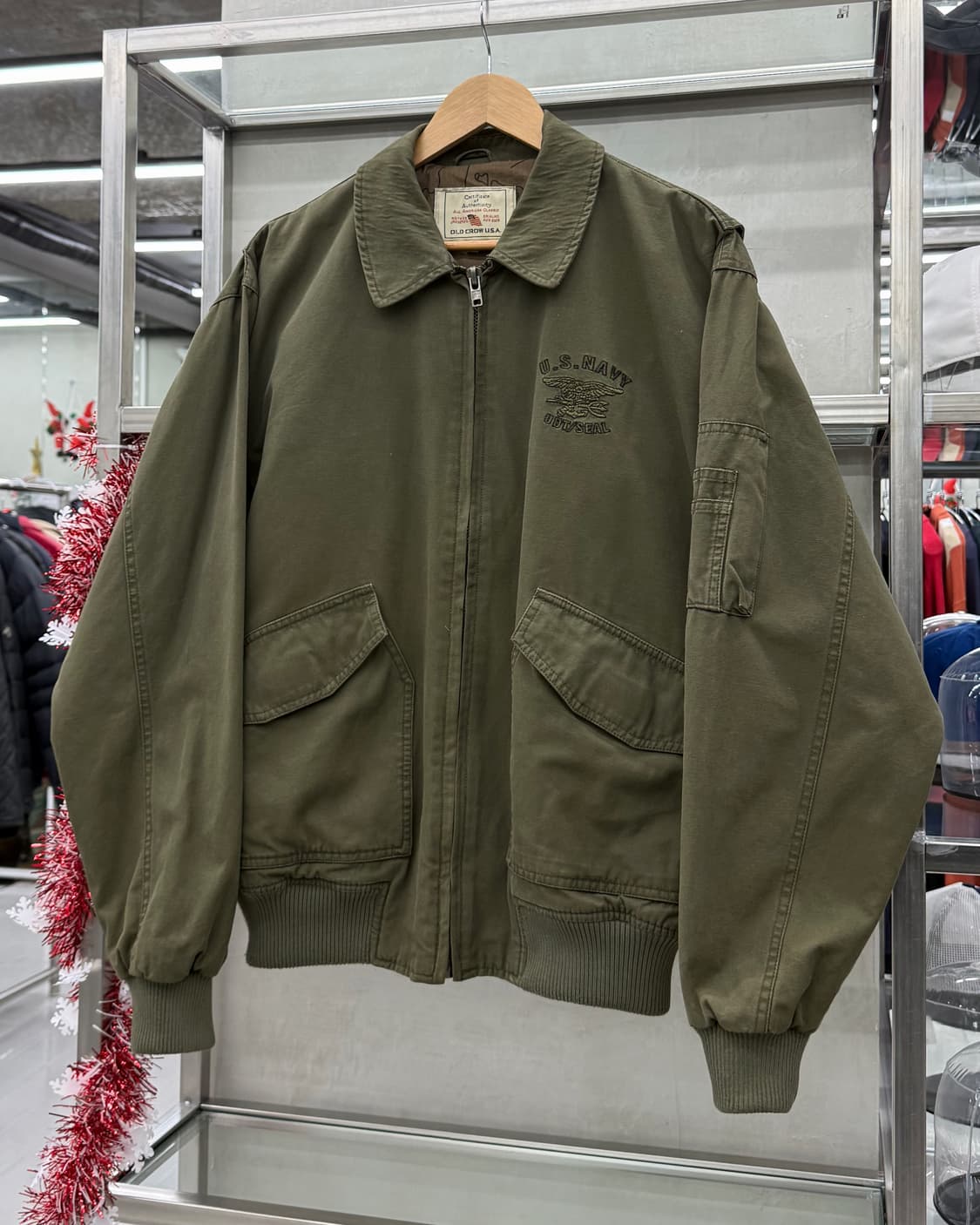 Old Crow USA US Navy 캔버스 코튼 봄버 자켓 상품이미지5