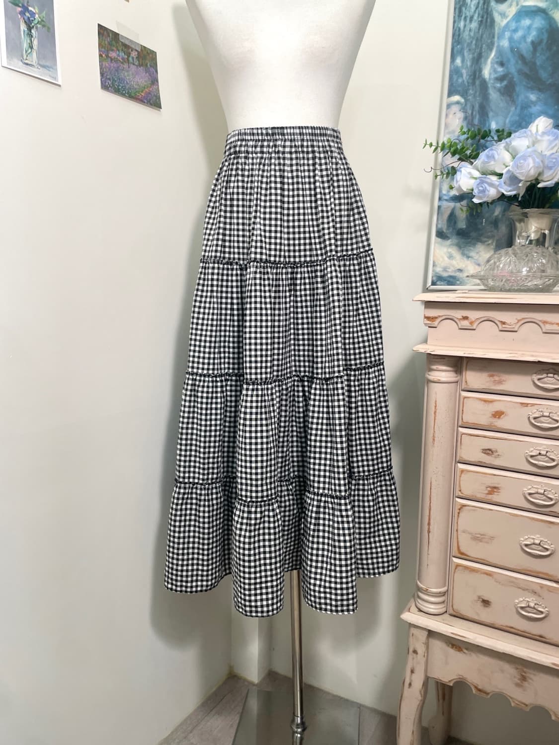 black gingham check long banding skirt 상품이미지5