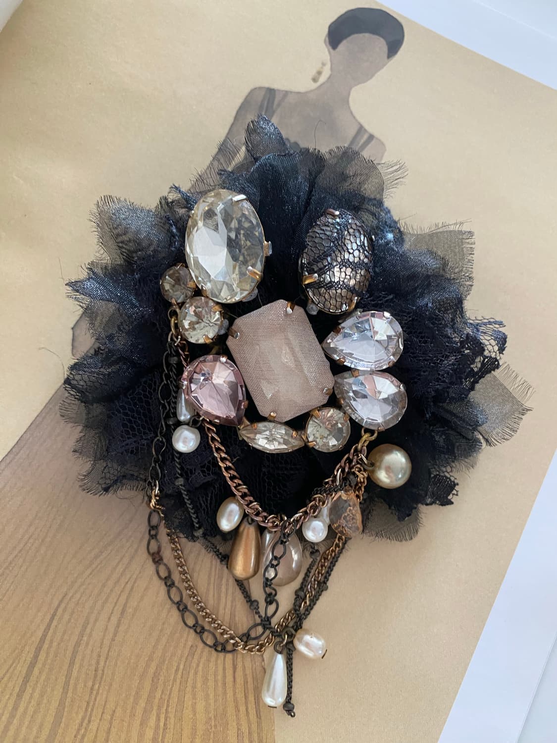 빈티지 고딕무드 블랙 레이스 큐빅 브로치 상품이미지4