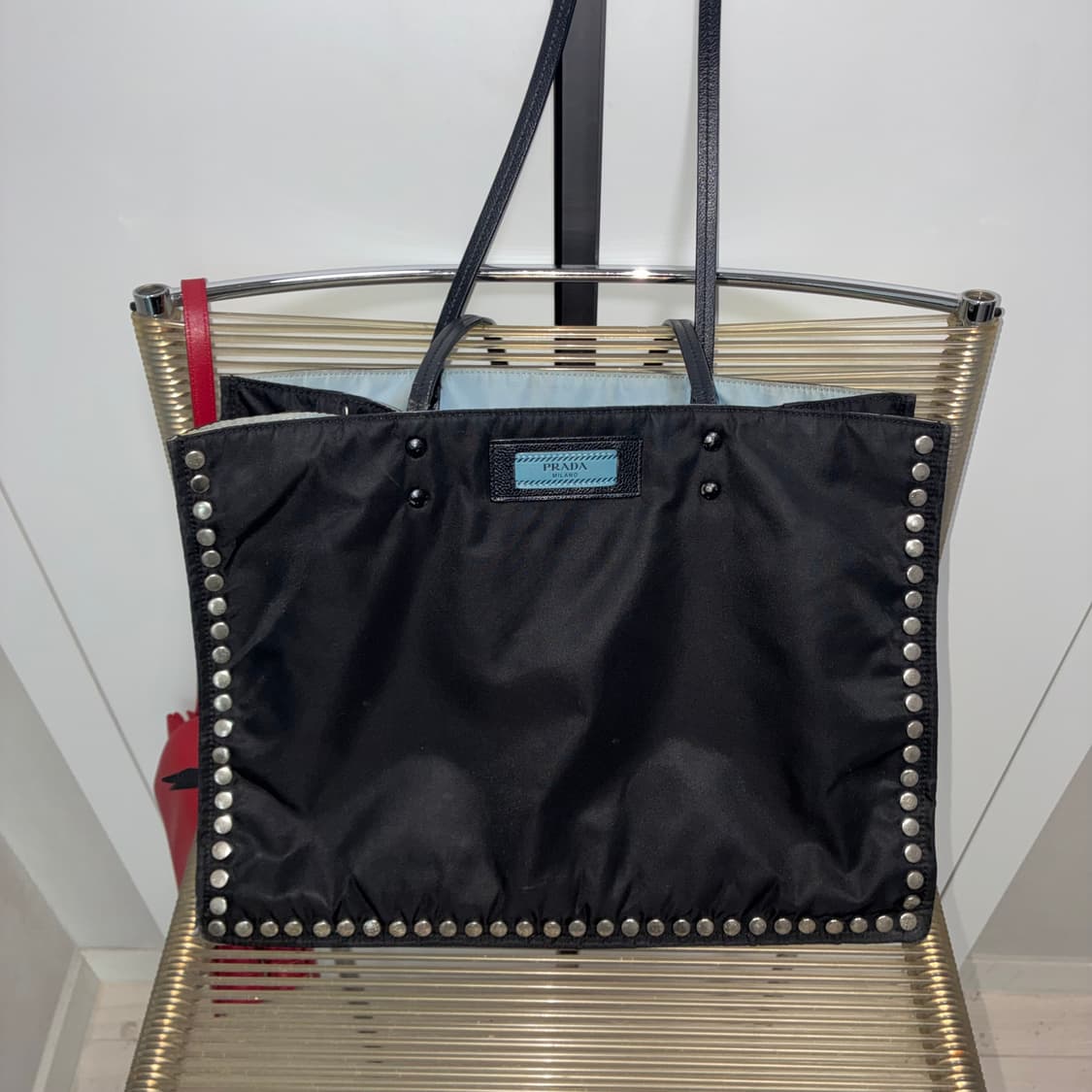 Prada Studded Nylon Etiquette Tote Black 상품이미지2