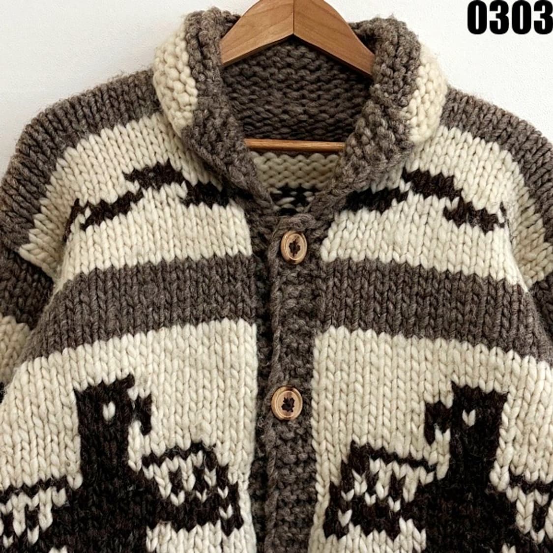 Flyer Hook 캐나다 버진 울 헤비 코위찬 니트 가디건 L 0303 상품이미지2