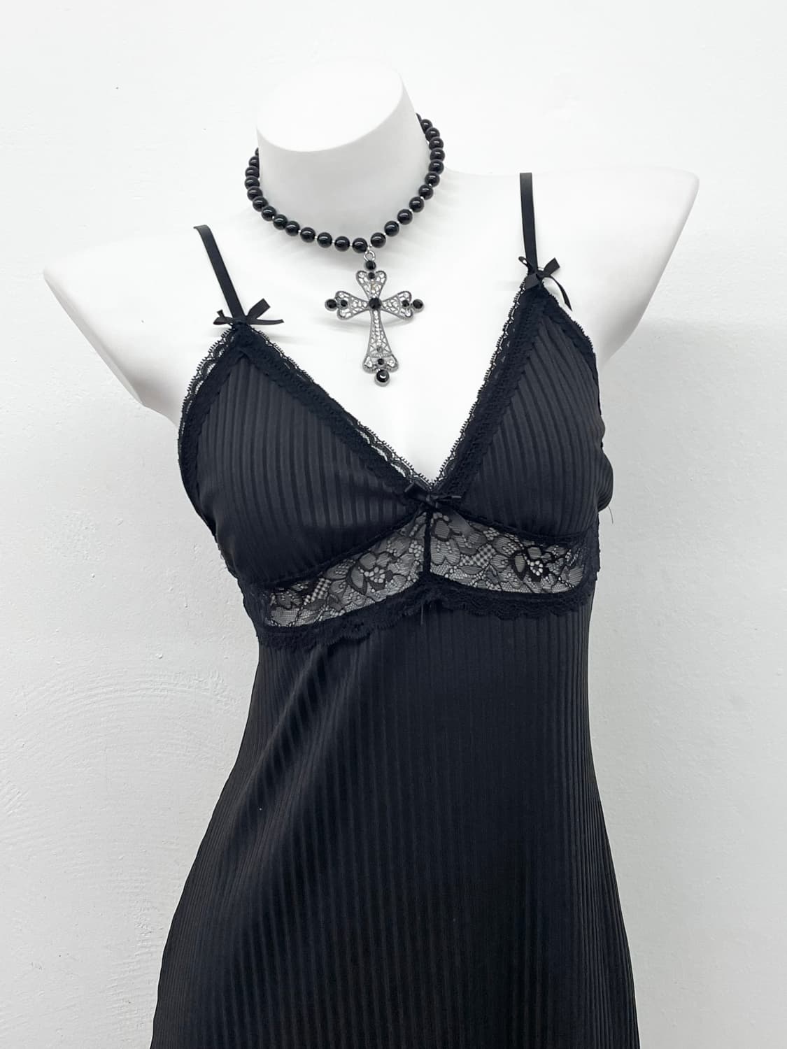 블랙 골지 레이스 원피스 상품이미지2