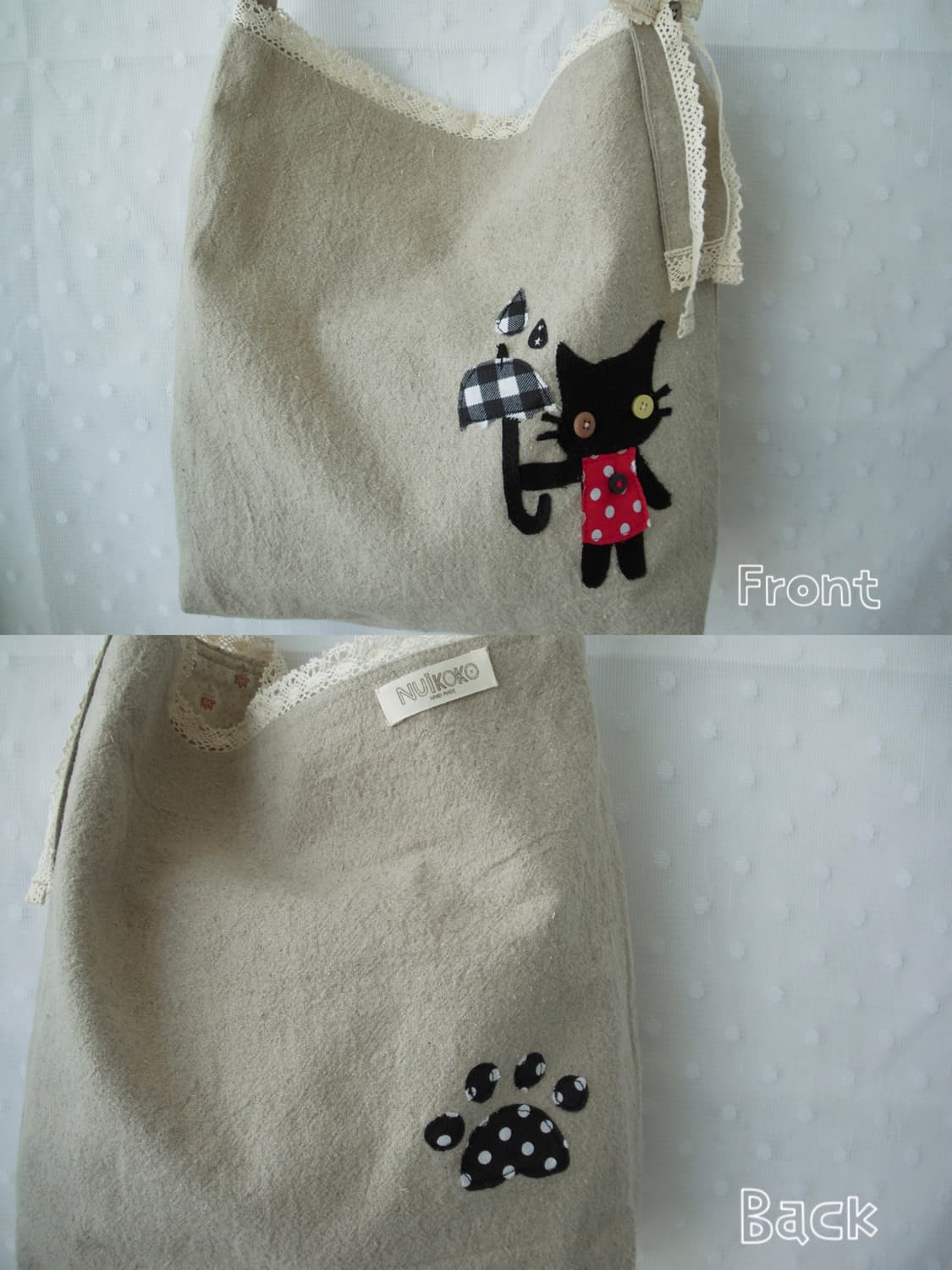 [HAND MADE] 비오는날 고양이 패치 크로스백 모리걸 상품이미지2