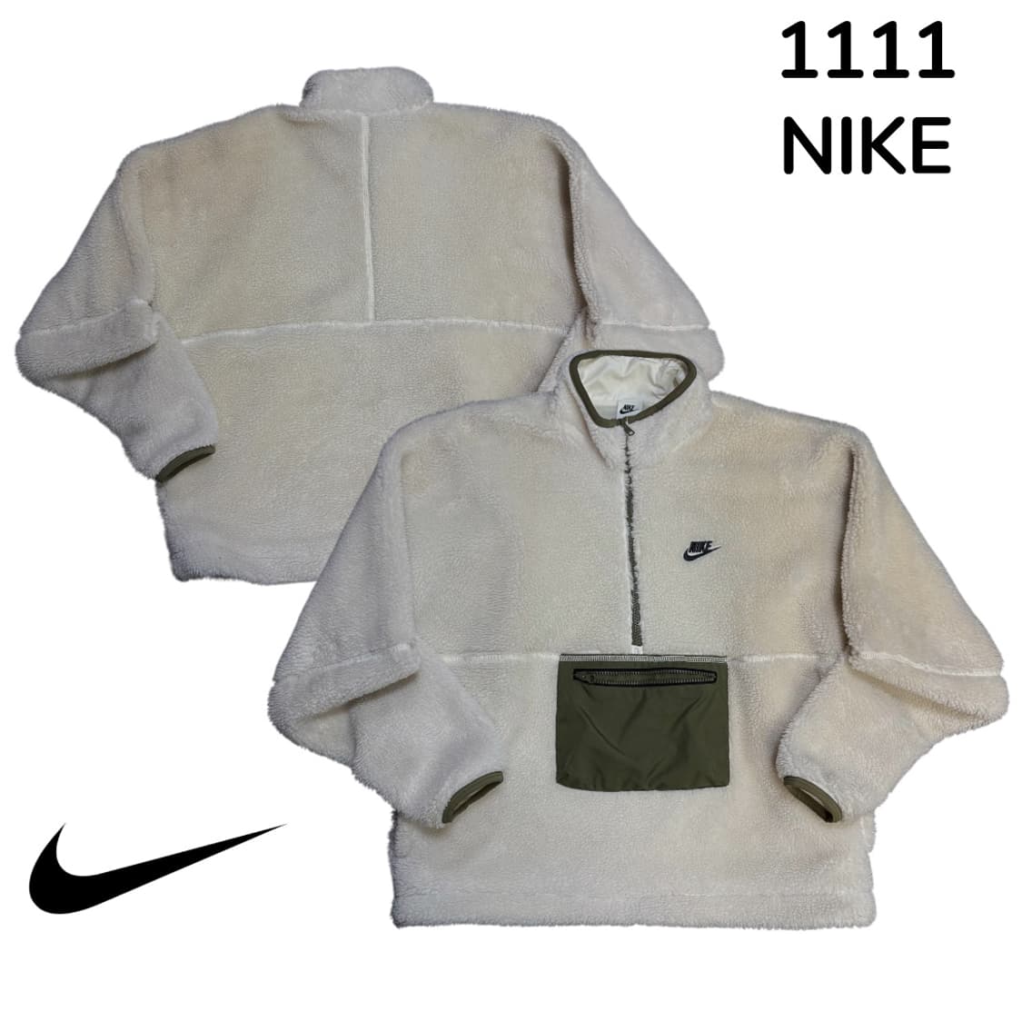 나이키 말차카키 화이트 뽀글이 후리스 아노락 맨투맨 M 상품이미지1