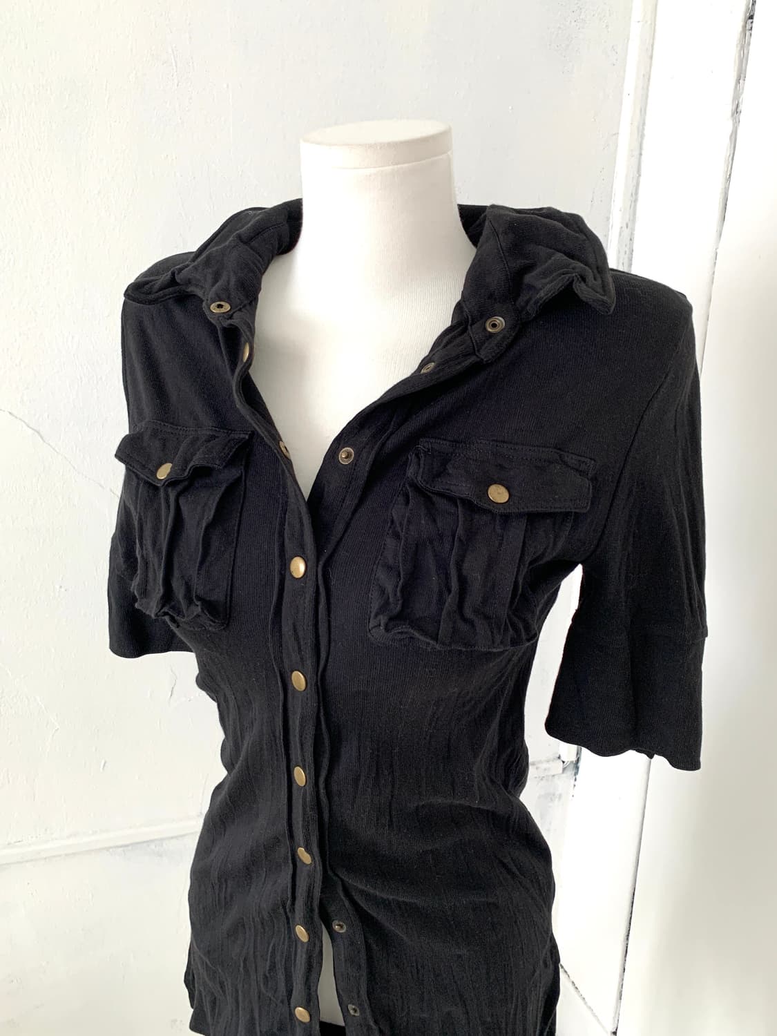 Black pleated pocket detail top 상품이미지2