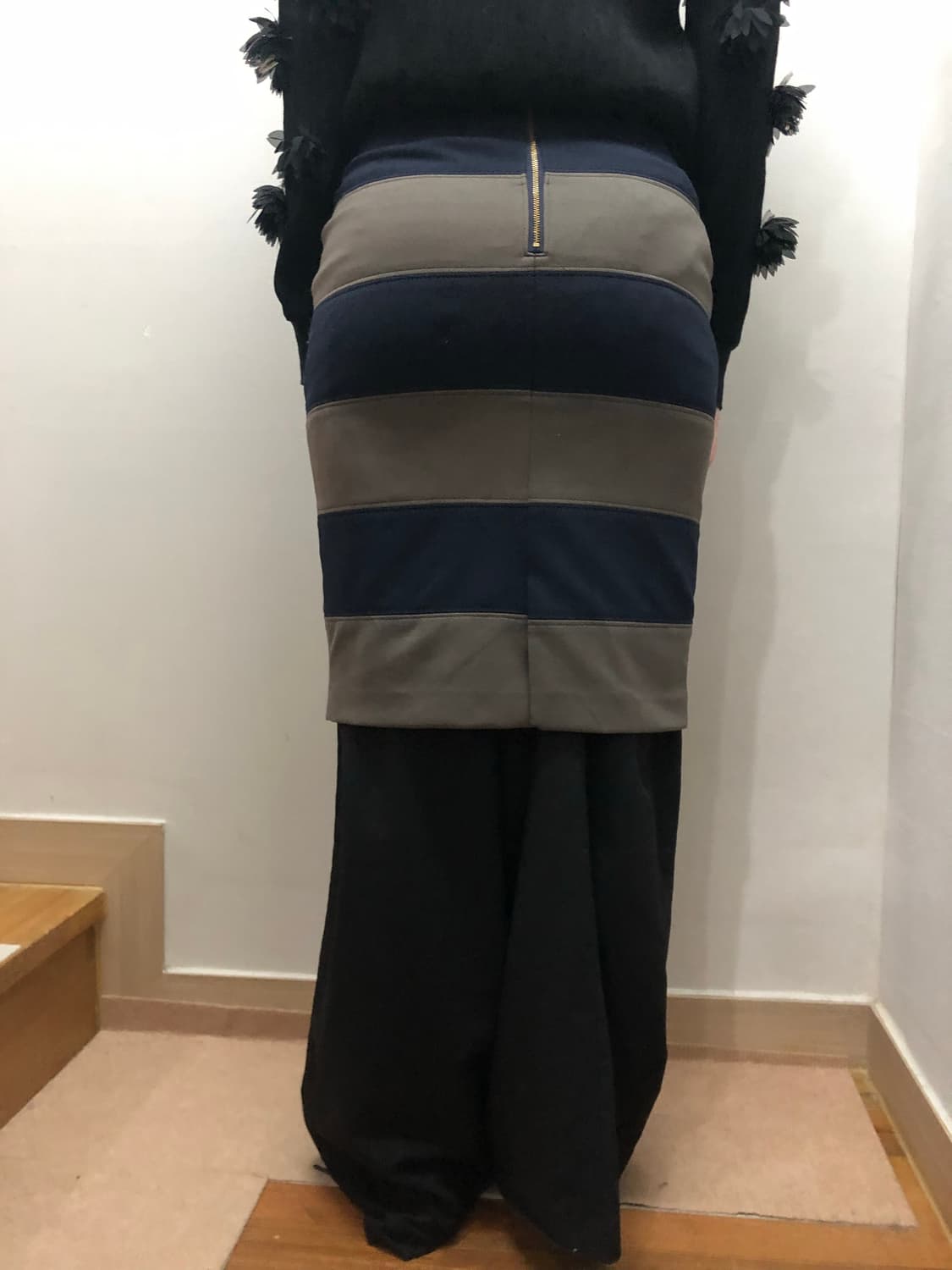 빈티지 카키 스트라이프 미디 스커트 상품이미지8