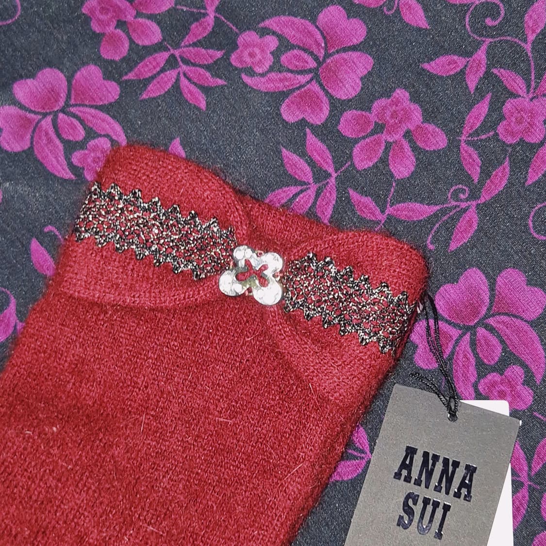 02s 한정 안나수이 핑거리스 레이스 나비 울 장갑 상품이미지7