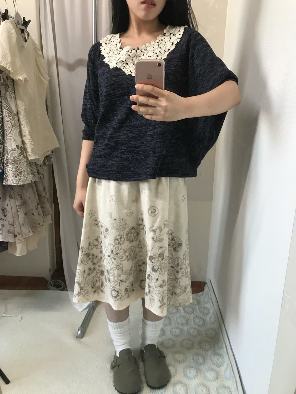 vintage navy over crochet knit top 상품이미지3