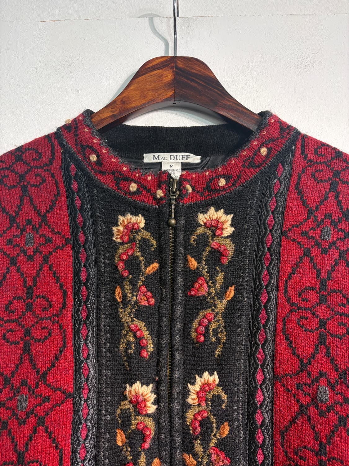 [M] Shetland 울 100% 자수 노르딕 니트 가디건 M 상품이미지3