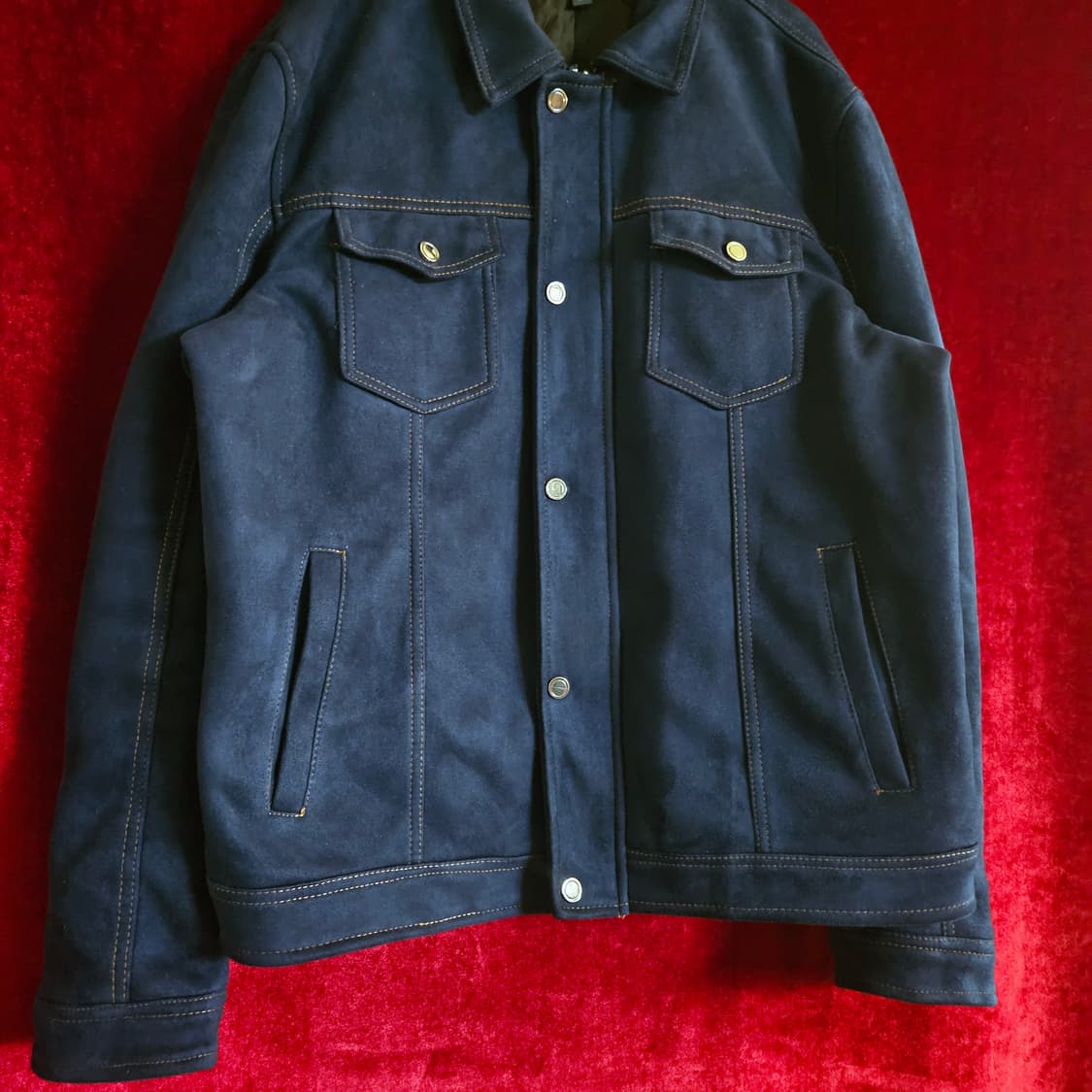 자라(ZARA) 블루 벨벳 스웨이드 트러커 자켓 XXL size 상품이미지6