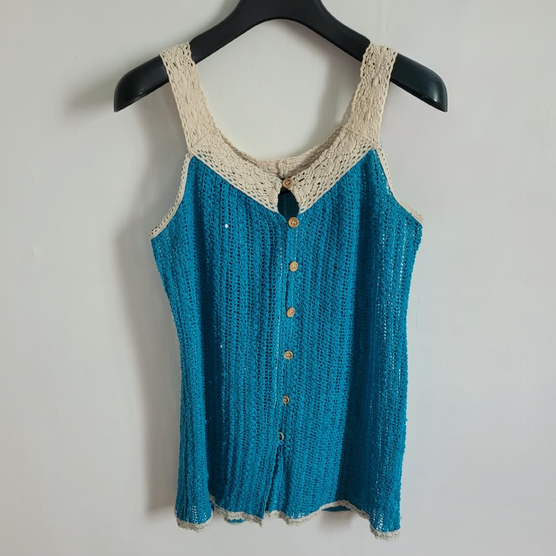 민트블루 크로셰 니트 슬리브리스 상품이미지2