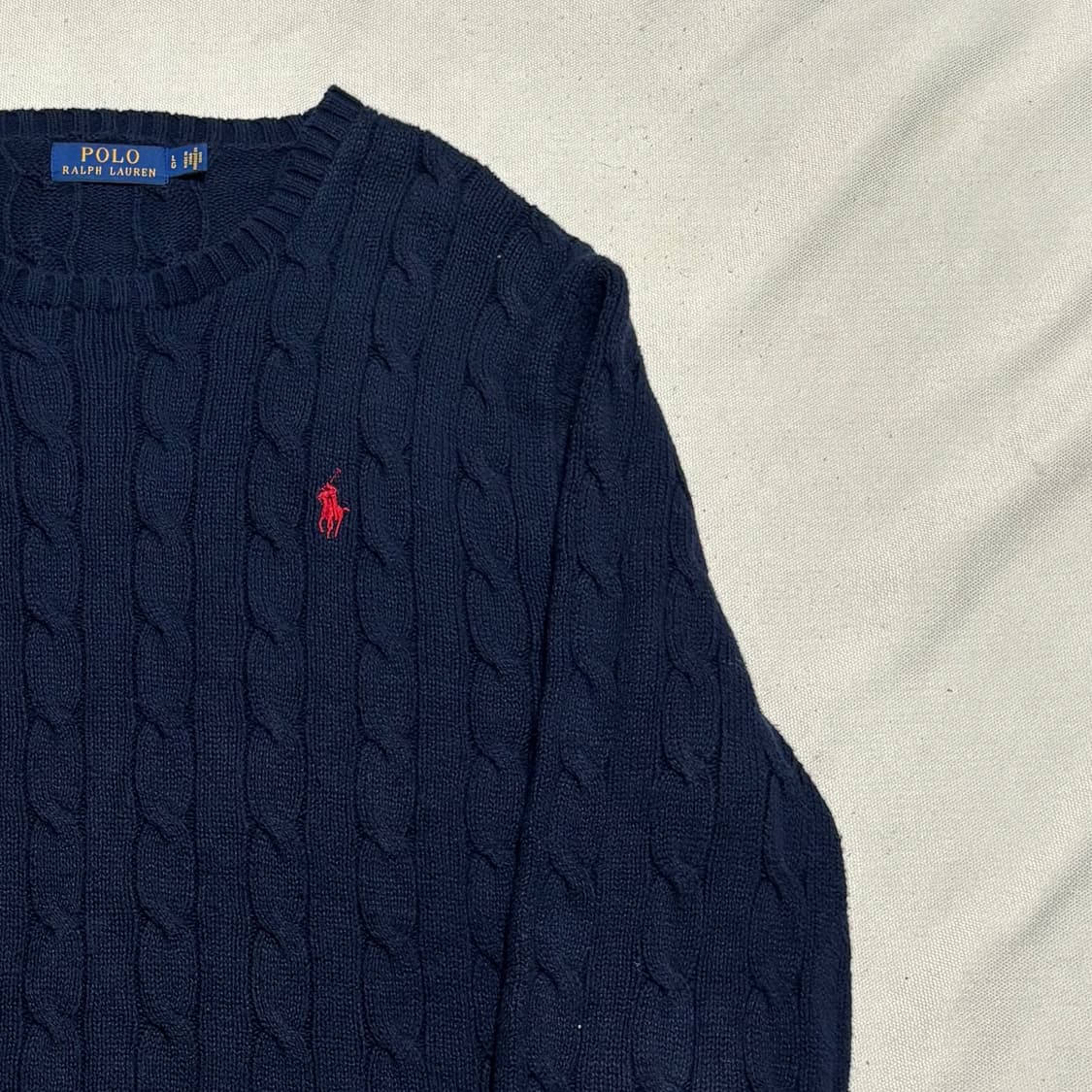 L 폴로랄프로렌 레드 포니 네이비 케이블 코튼 니트 상품이미지1