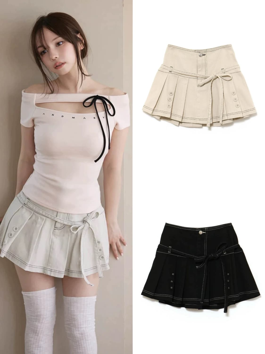 Andmary 앤드마리 플레어 스티치 데님 스커트 치마 상품이미지1