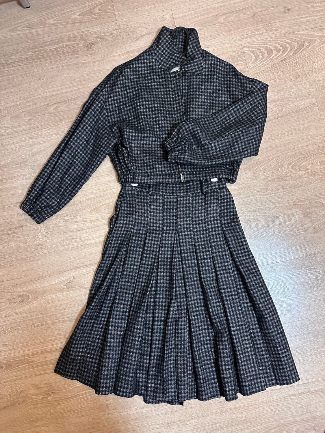 LFM 체크 블루종 + 스커트 투피스 세트 상품이미지2