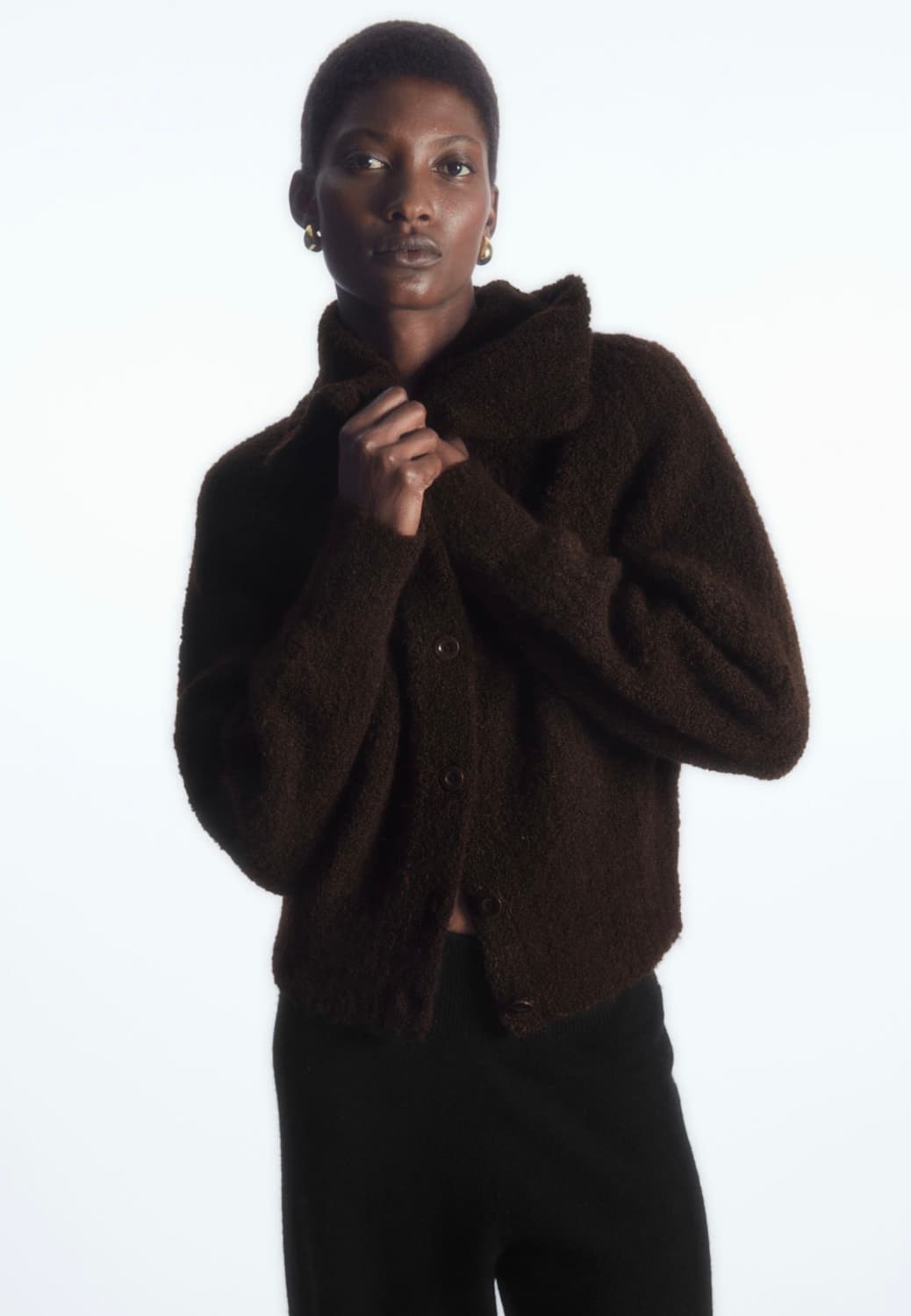 COS 스프레드 칼라 텍스처드 알파카 가디건 브라운 상품이미지1