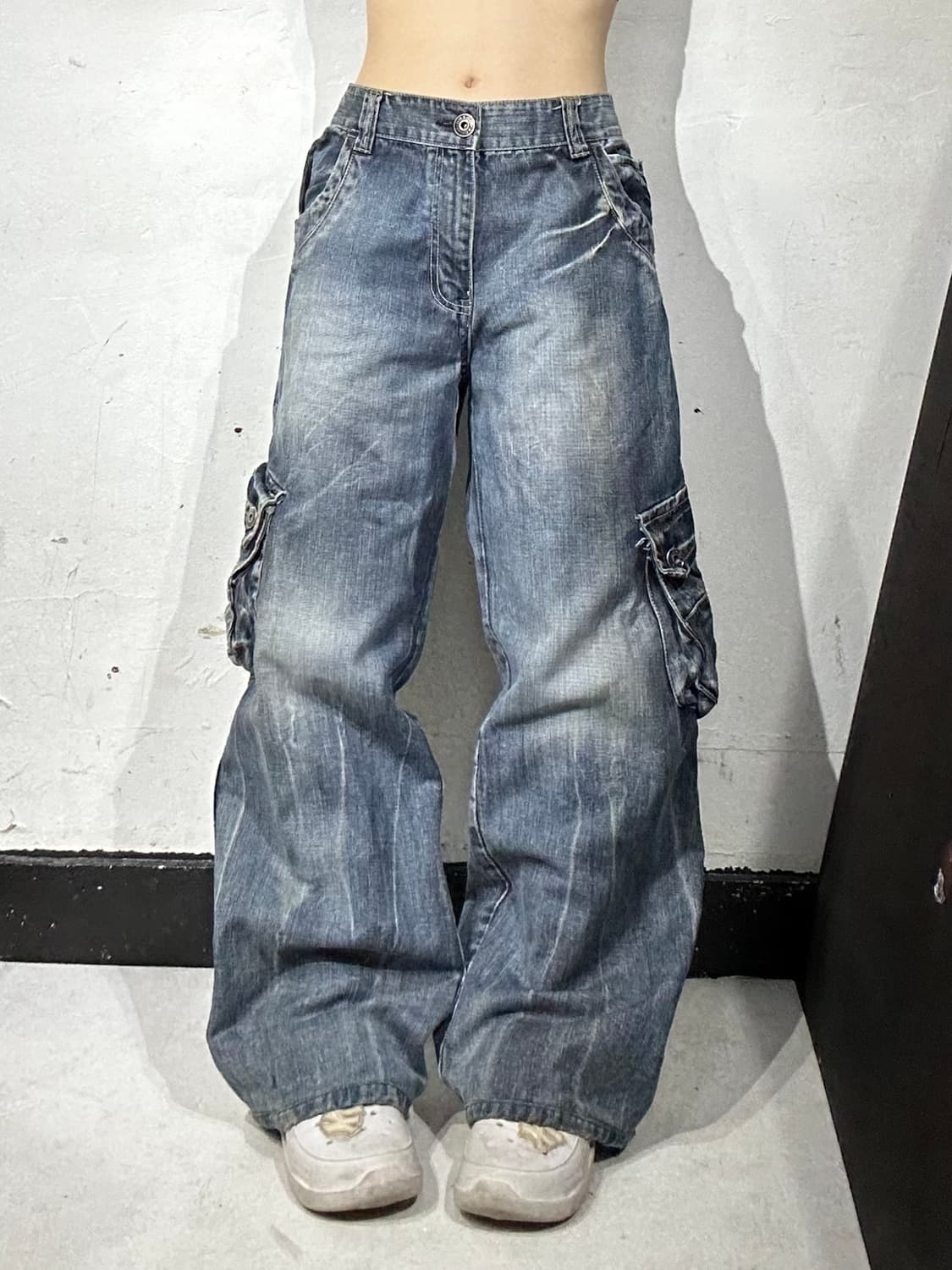 빈티지 진청 대대장 와이드 데님 카고 팬츠 청바지  상품이미지2