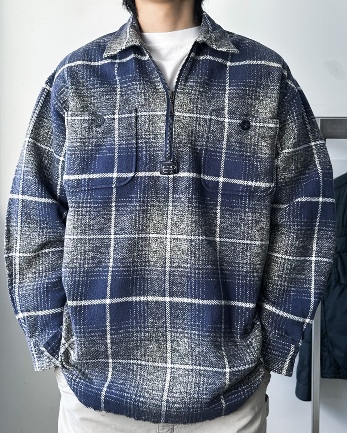 Caspi 투포켓 플란넬 체크 풀오버 하프 집 셔츠 상품이미지2