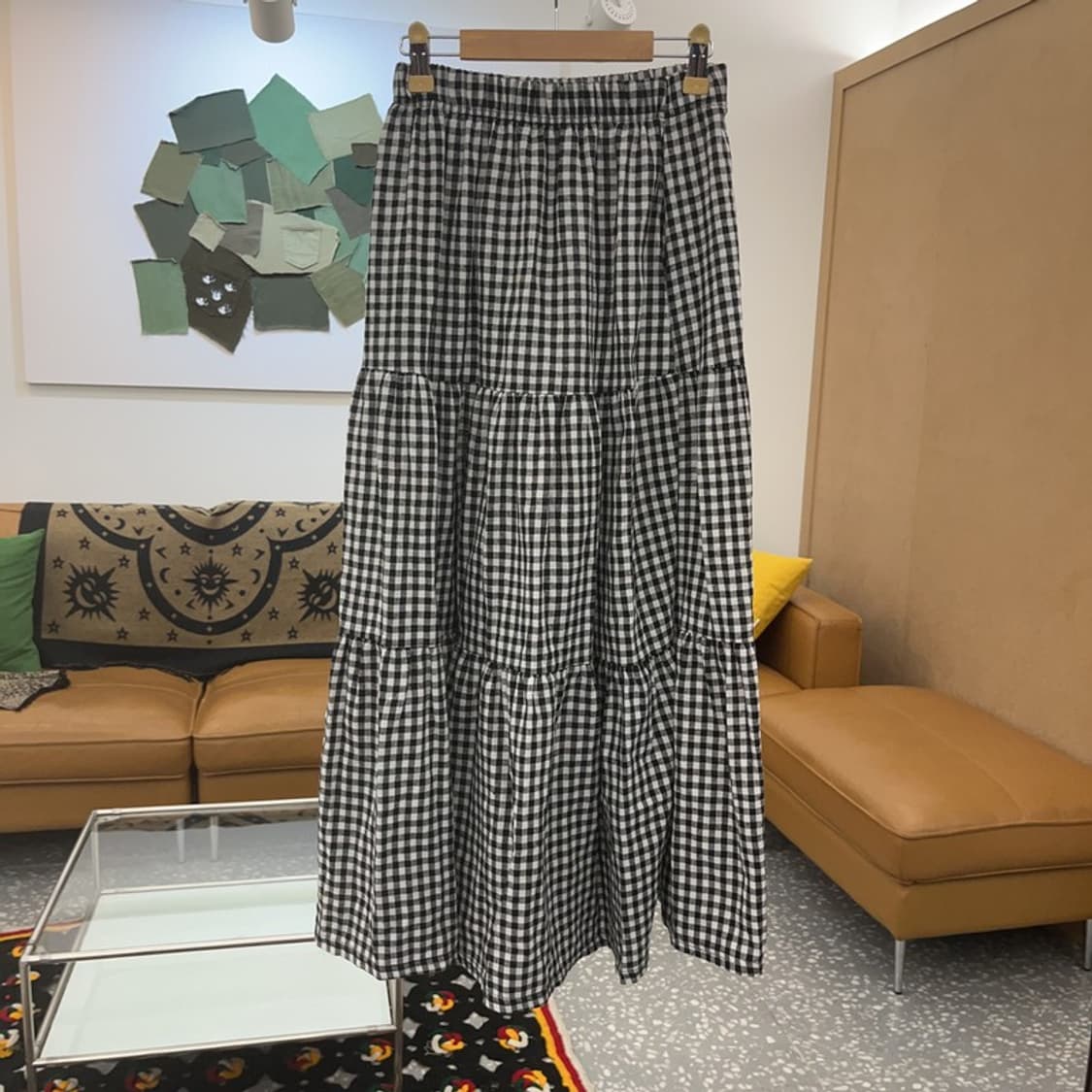 빈티지 스트릿 러블리힙 개더 플레어 체크 롱스커트 24인치 C07949 상품이미지3