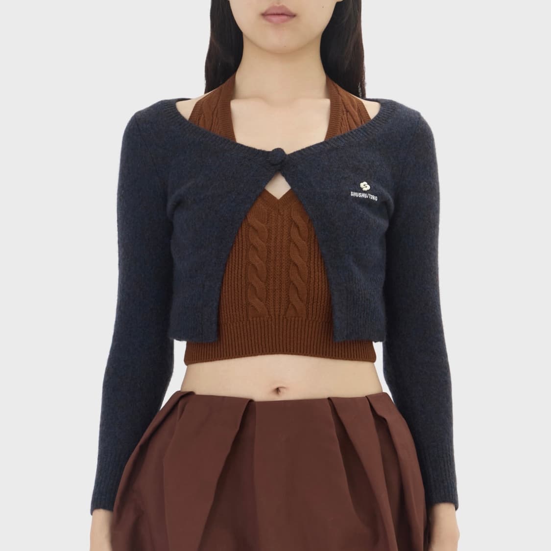 슈슈통 원 버튼 가디건 네이비 상품이미지1