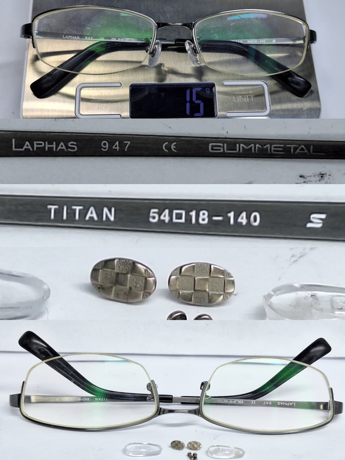 일본 하우스브랜드 LAPHAS 947 GUMMETAL 티타늄 반무테 안경 상품이미지8