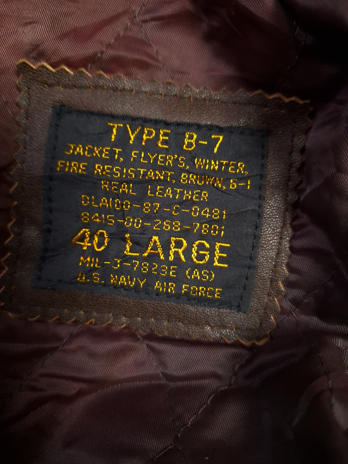 90's 국내산 일본판 빈티지 B-7 리얼레더 항공자켓 상품이미지2