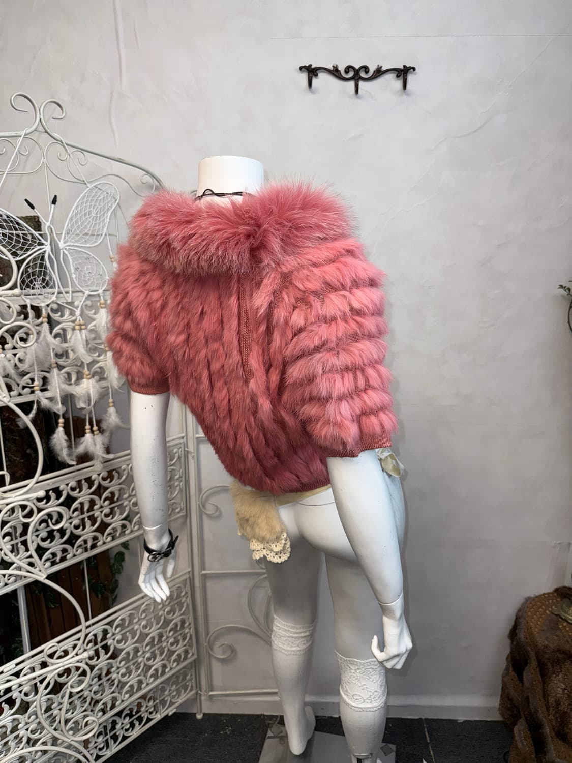 Baby pink fox&rabbit fur crop half 가디건 상품이미지6