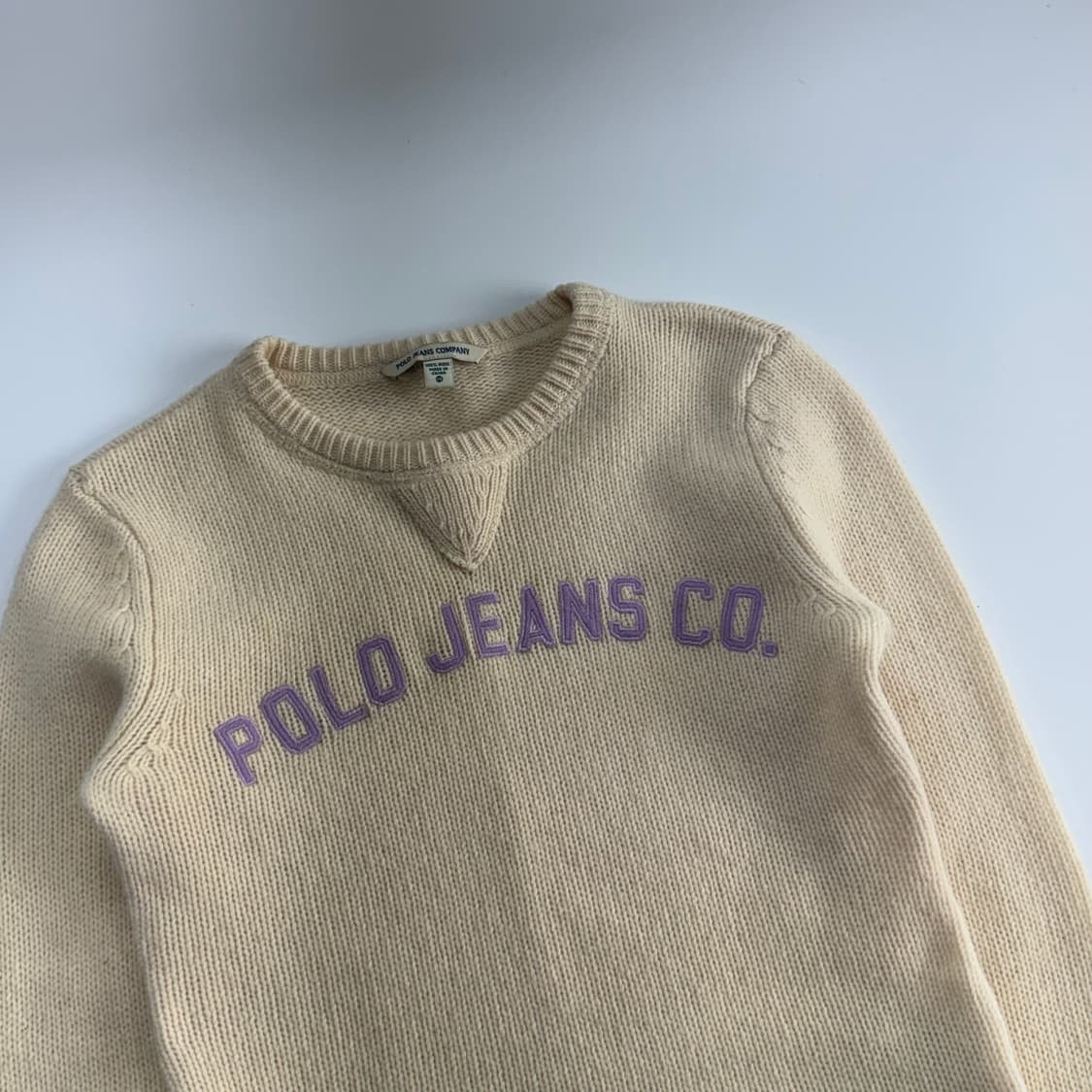 Polo jeans 폴로 진스 라이트 퍼플 로고 아이보리 니트 상품이미지4