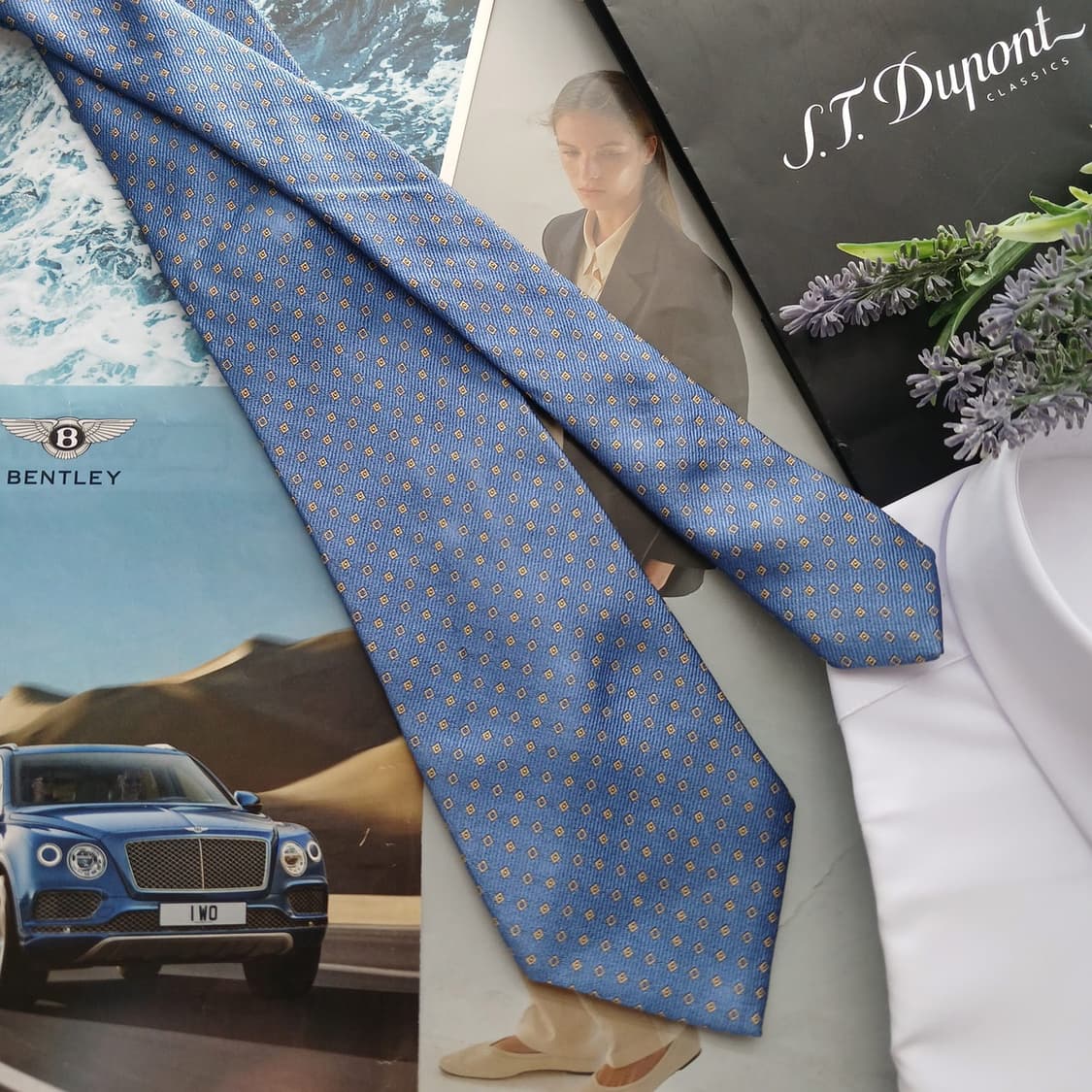 듀퐁 실크 블루 다이아몬드 패턴 넥타이 8.6cm A등급 A18791
 상품이미지3