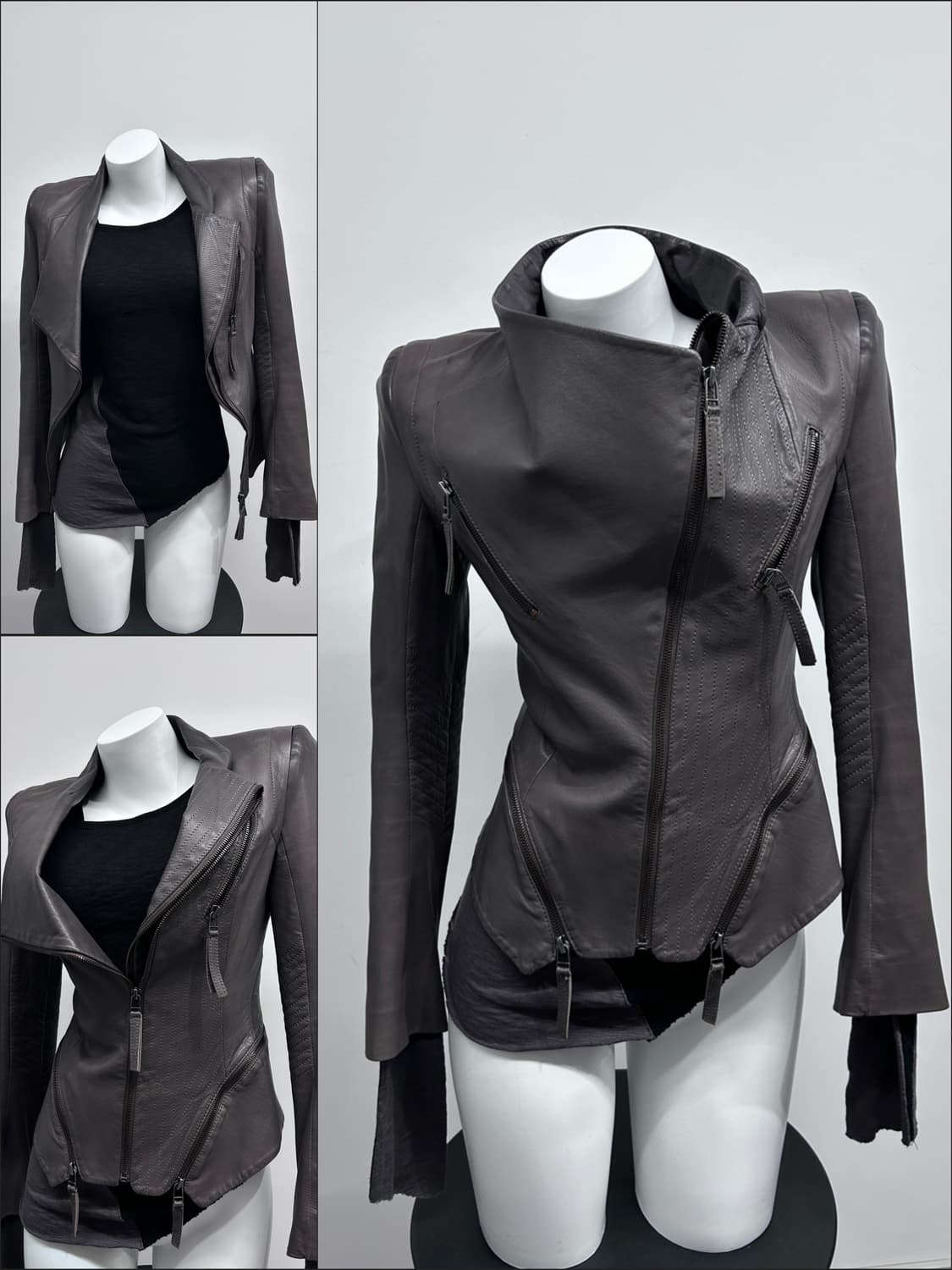 오브제 사선 드레이프 램스킨 자켓 상품이미지1