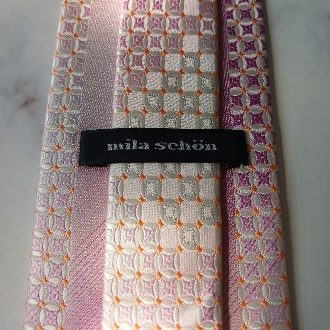 밀라숀 실크 핑크 패턴 넥타이 9cm A+등급 e807 상품이미지9