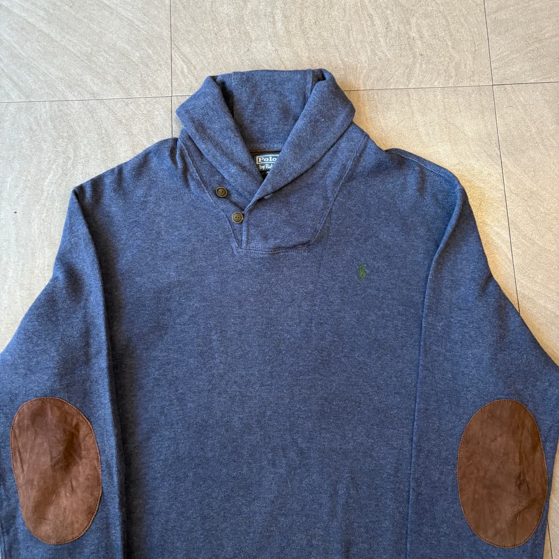 폴로 네이비 코튼 숄카라 엘보우 패치 니트 상품이미지3