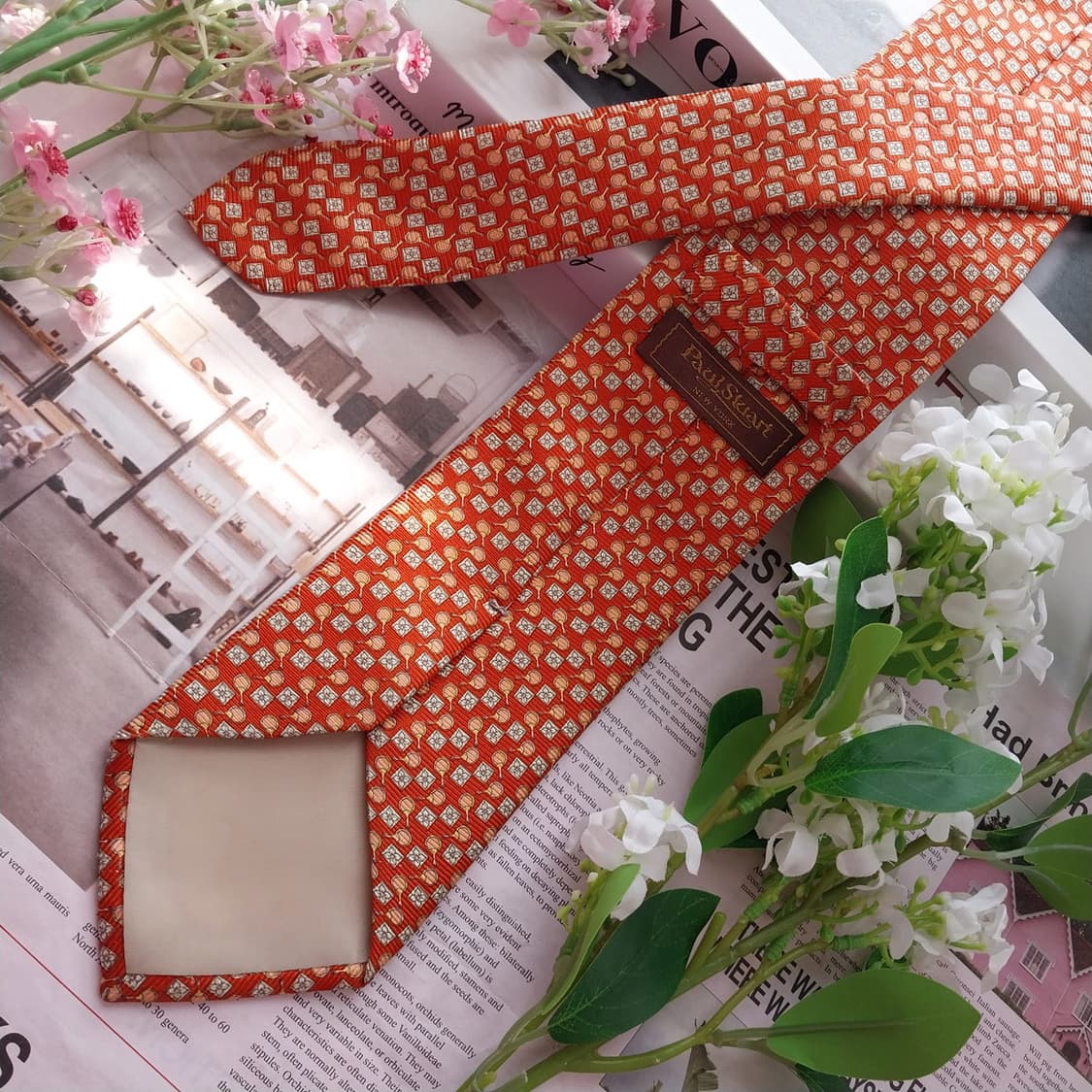 폴스튜어트 실크 오렌지 패턴 넥타이 8.5cm A등급 K2404
 상품이미지4