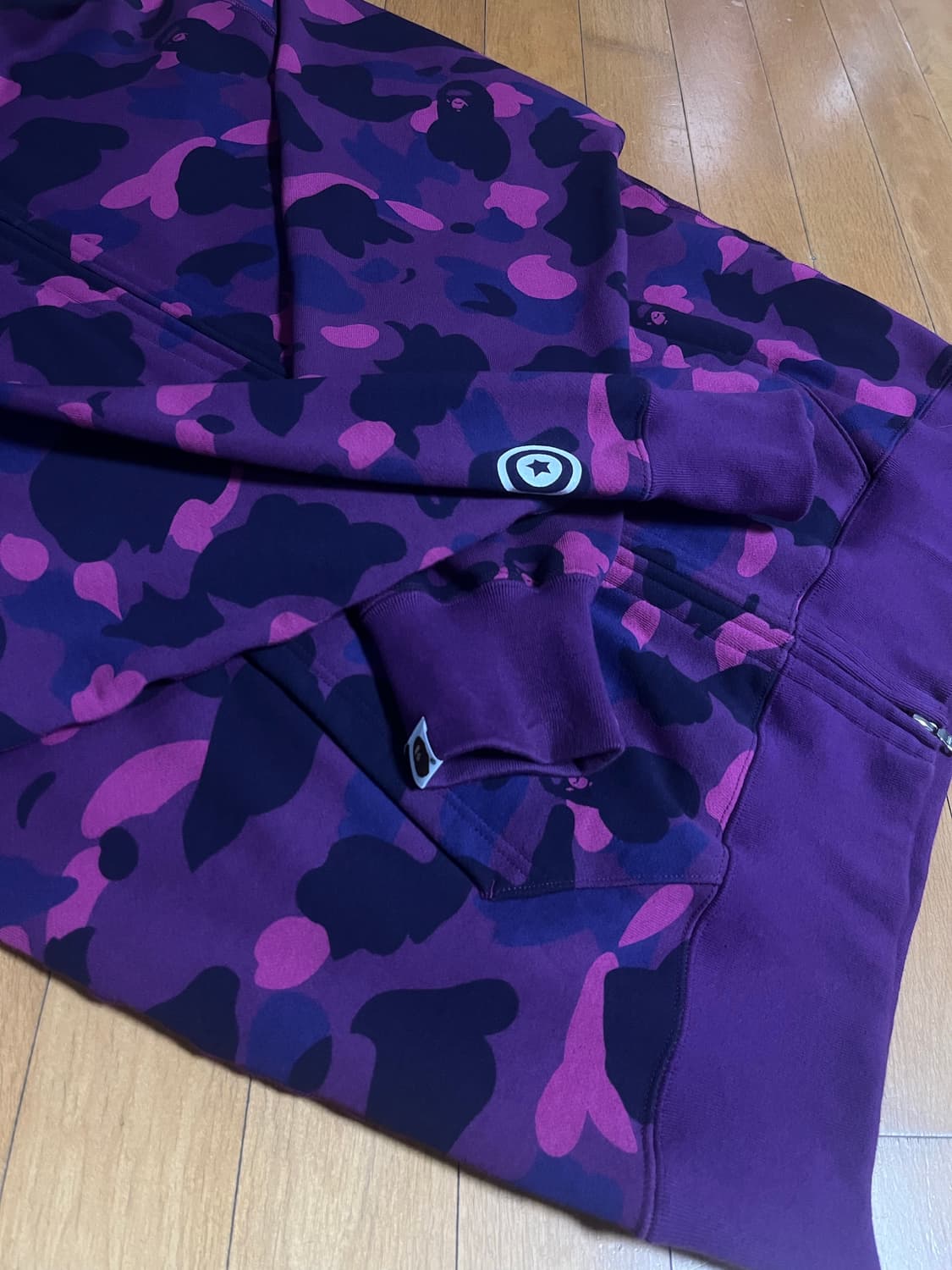 [XL] 베이프 컬러 카모 샤크 와이드 더블 후디 퍼플 상품이미지5