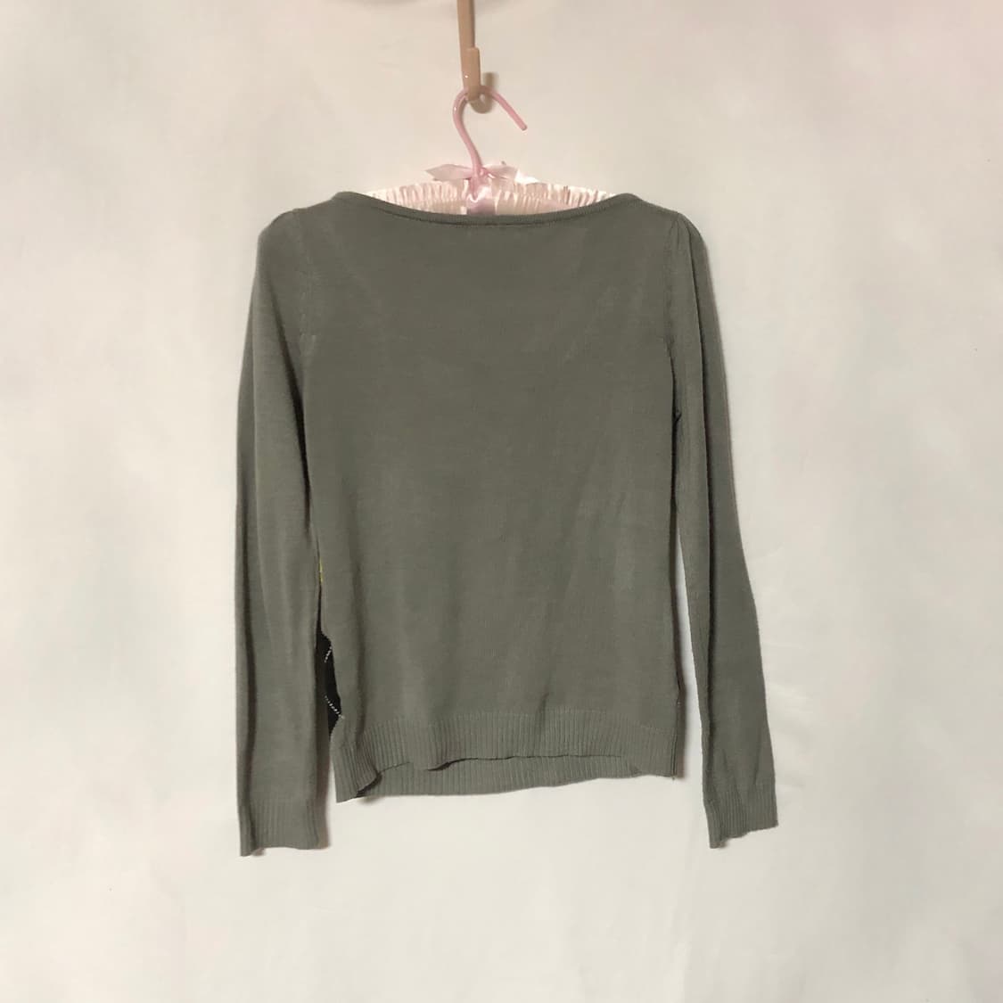 리본 레이스 로걀 아가일 니트 탑 그레이 상품이미지9