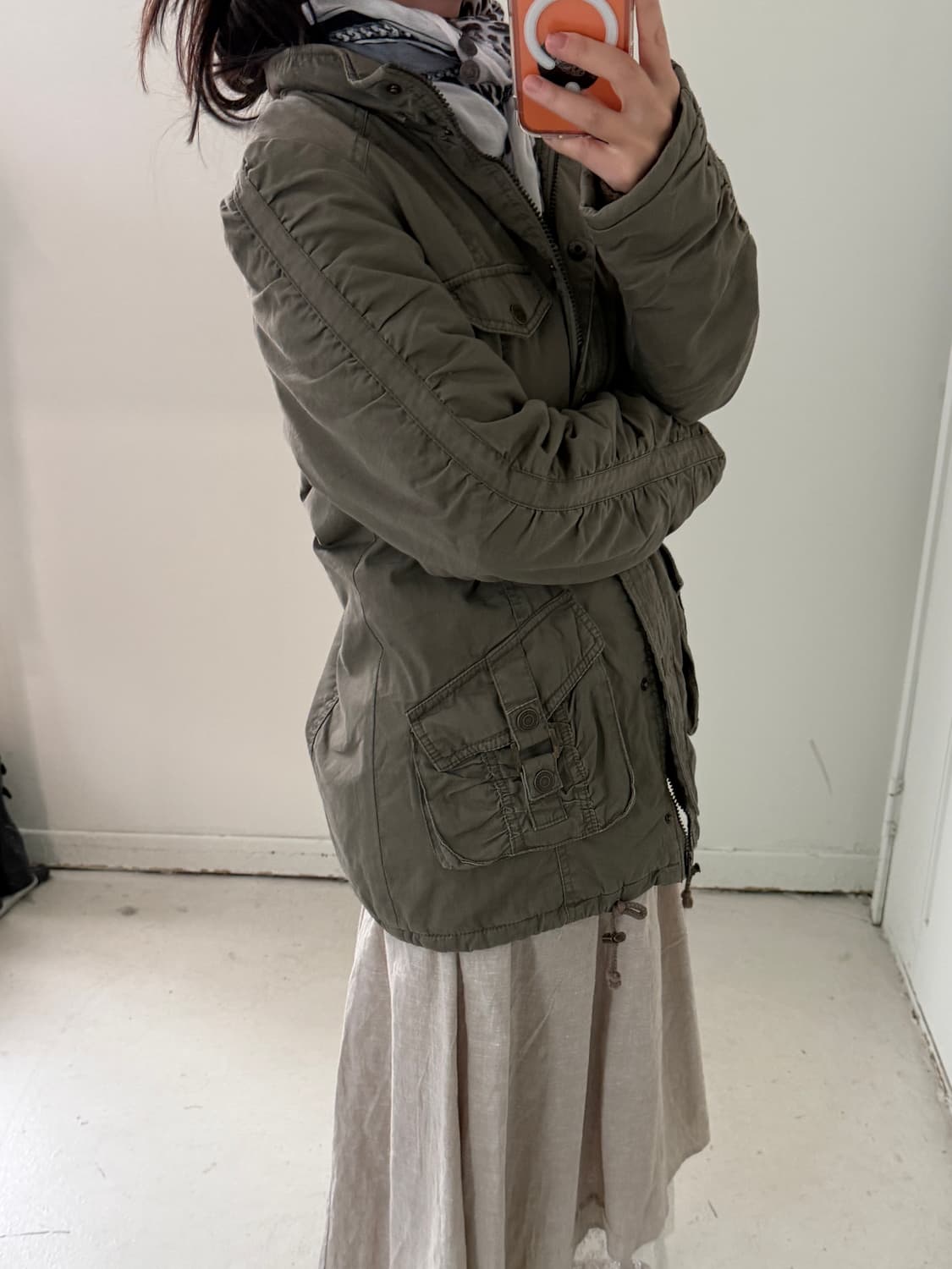 일본빈티지 y2k 카키 셔링점퍼 상품이미지1