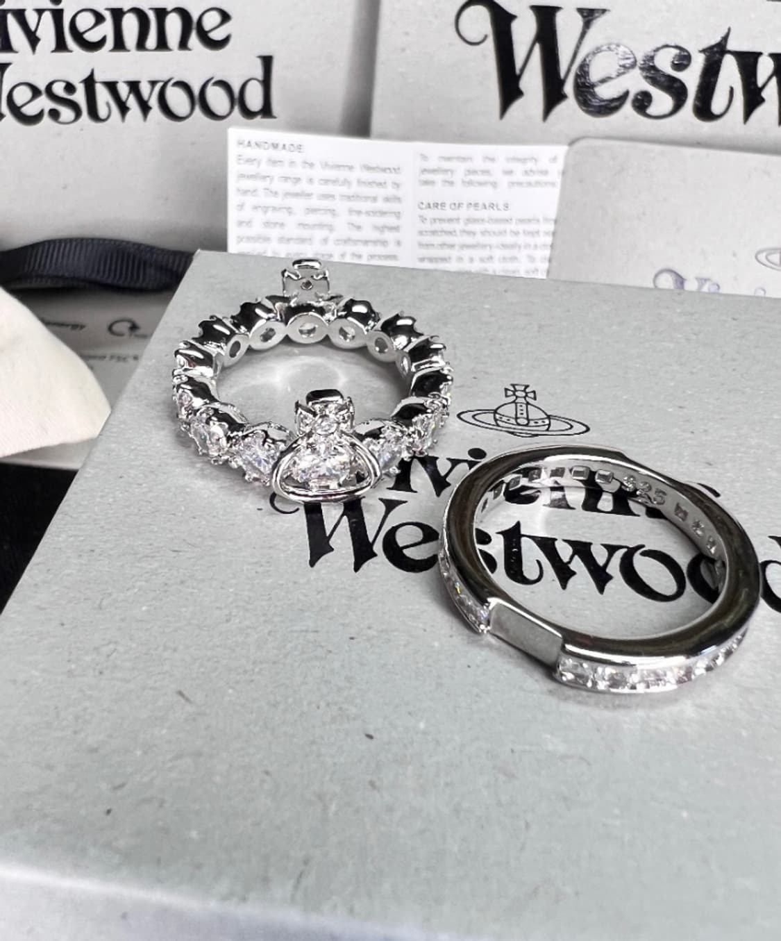 비비안웨스트우드 아카이브 크리스탈 큐빅 orb 2단 레이어링 반지 상품이미지7