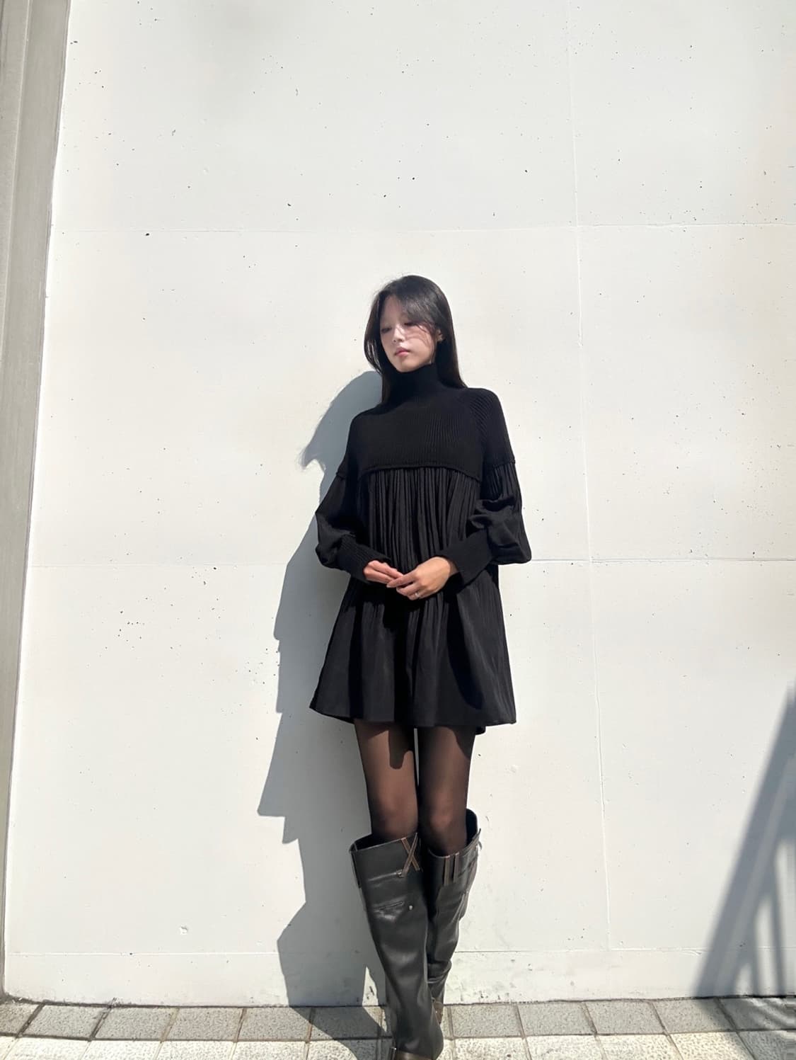 Ribbed pleats mix ops / black 상품이미지4