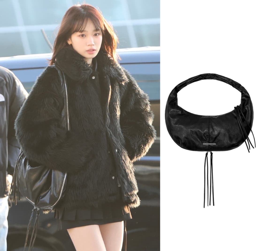 트리밍버드 지퍼 피니싱 레더 호보백 블랙 상품이미지2