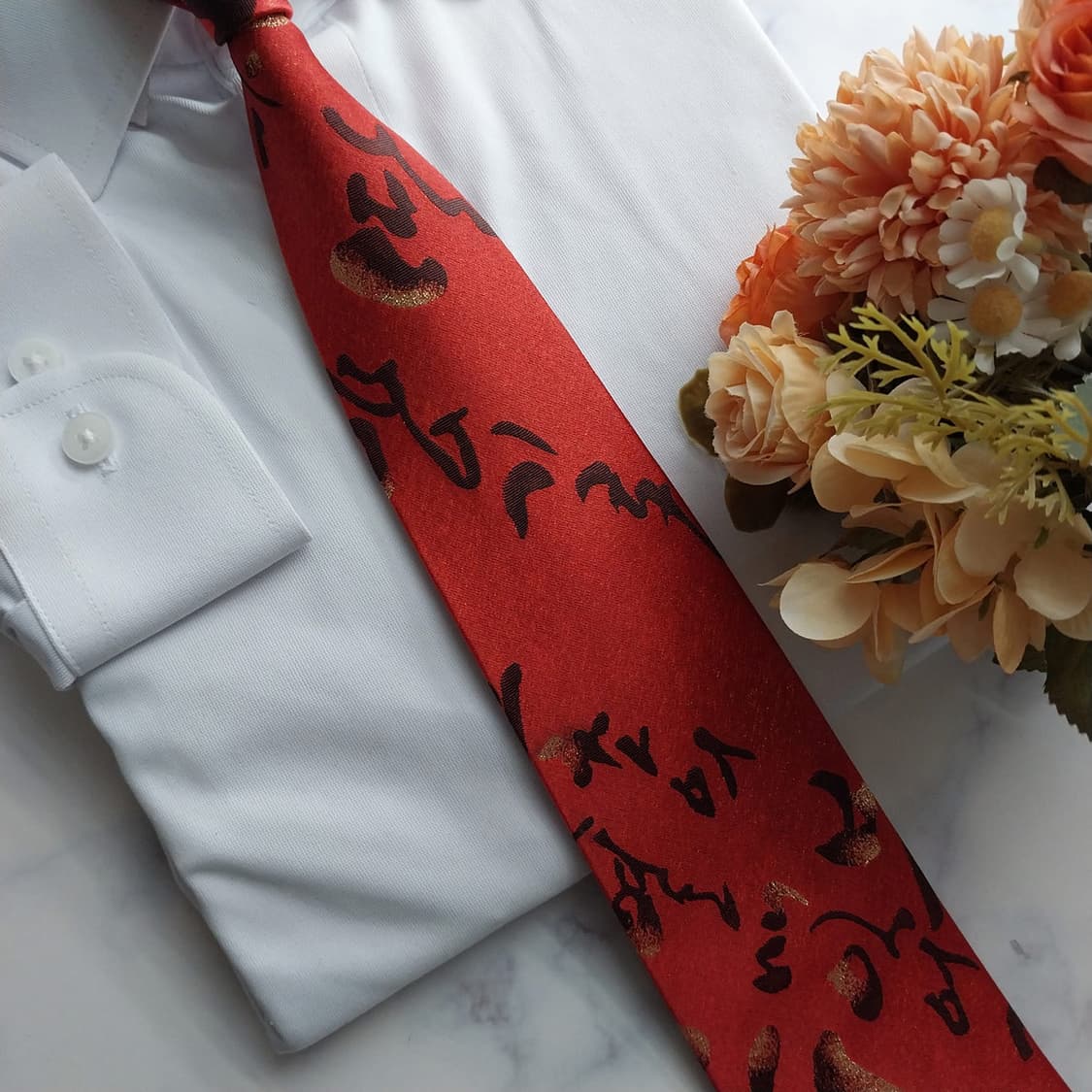 이상봉 파리스 실크 진오렌지 한글 넥타이 9cm A+등급 K1471
 상품이미지10