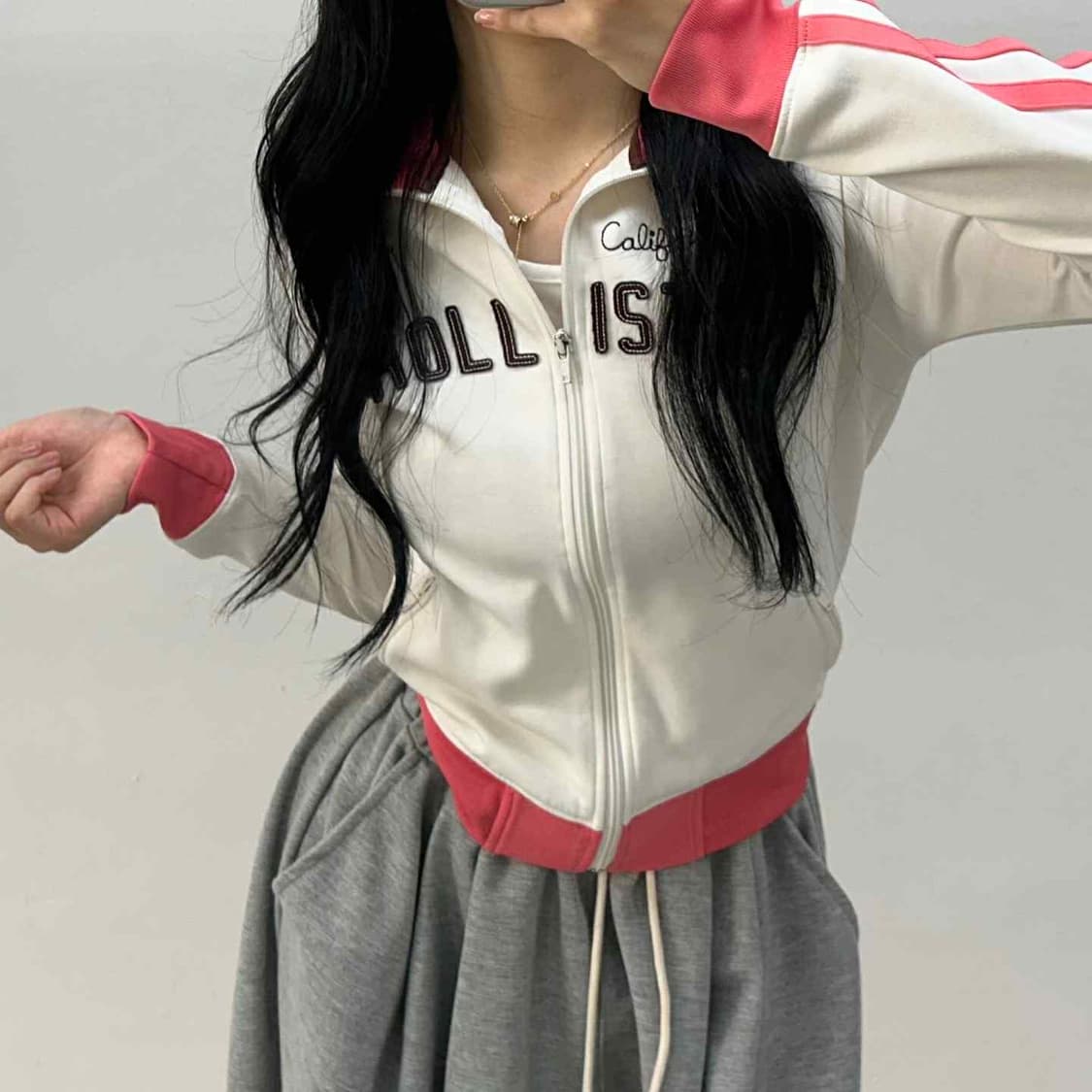 홀리스터 y2k 화이트 핑크 트랙탑 희귀져지(L) 상품이미지2