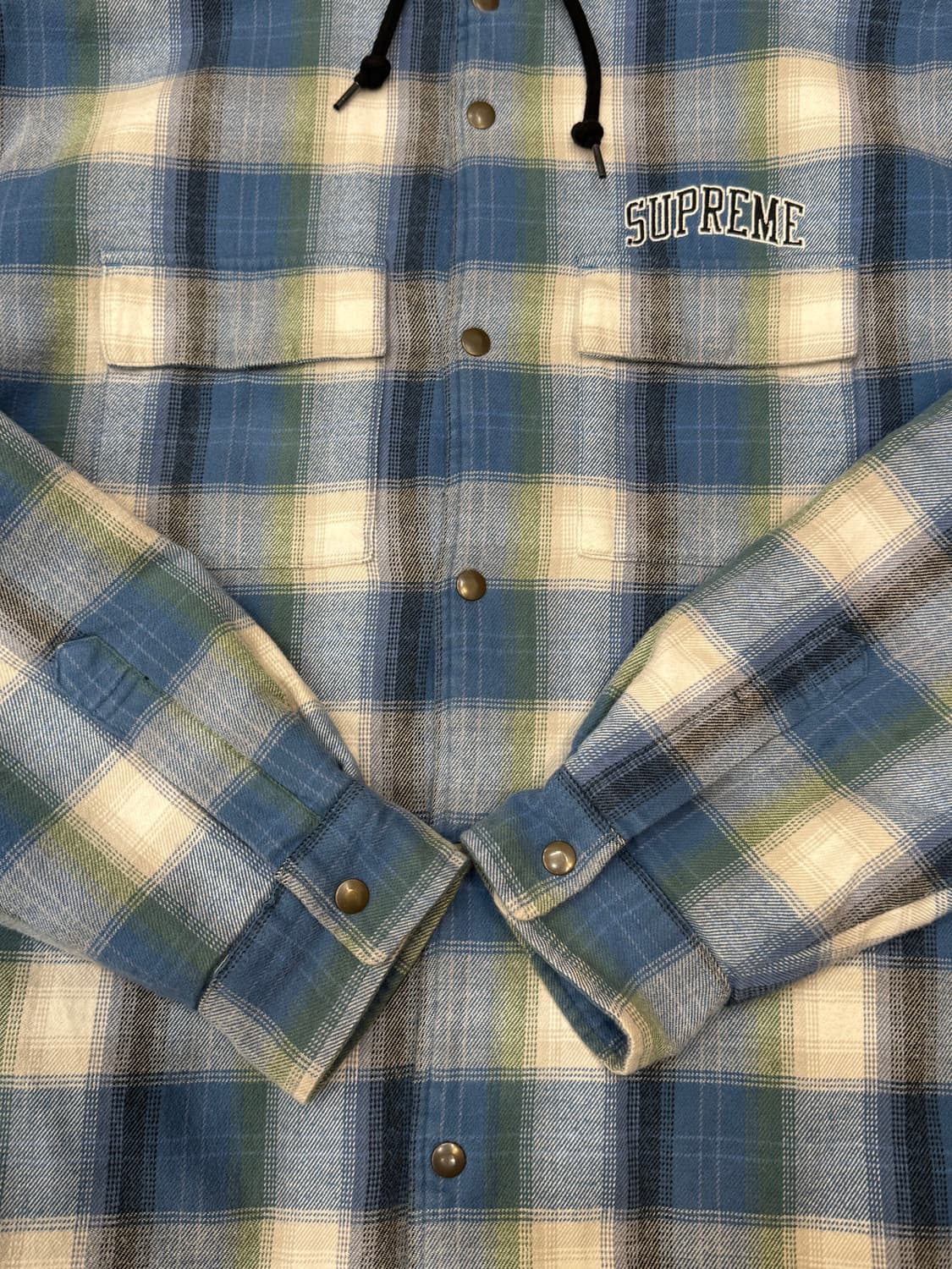 [M] 슈프림 퀼티드 후디드 플레이드 셔츠 블루 상품이미지3