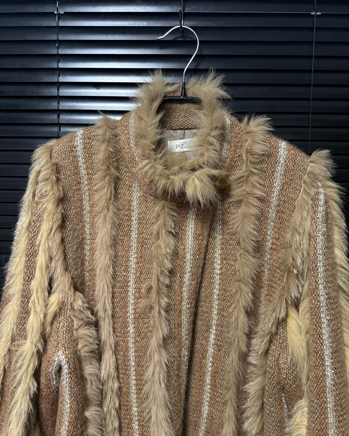 parcel 일본 카멜 털 니트 하이넥 가디건 스웨터 망토 스트라이프 상품이미지3