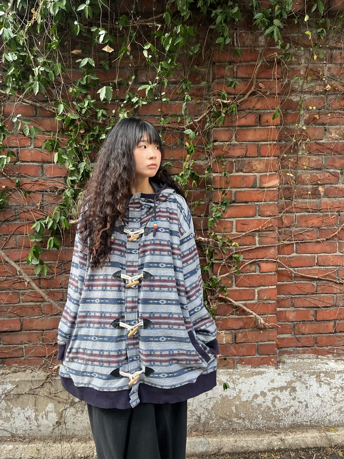 블루 히피 패턴 더플 후드 집업 상품이미지3