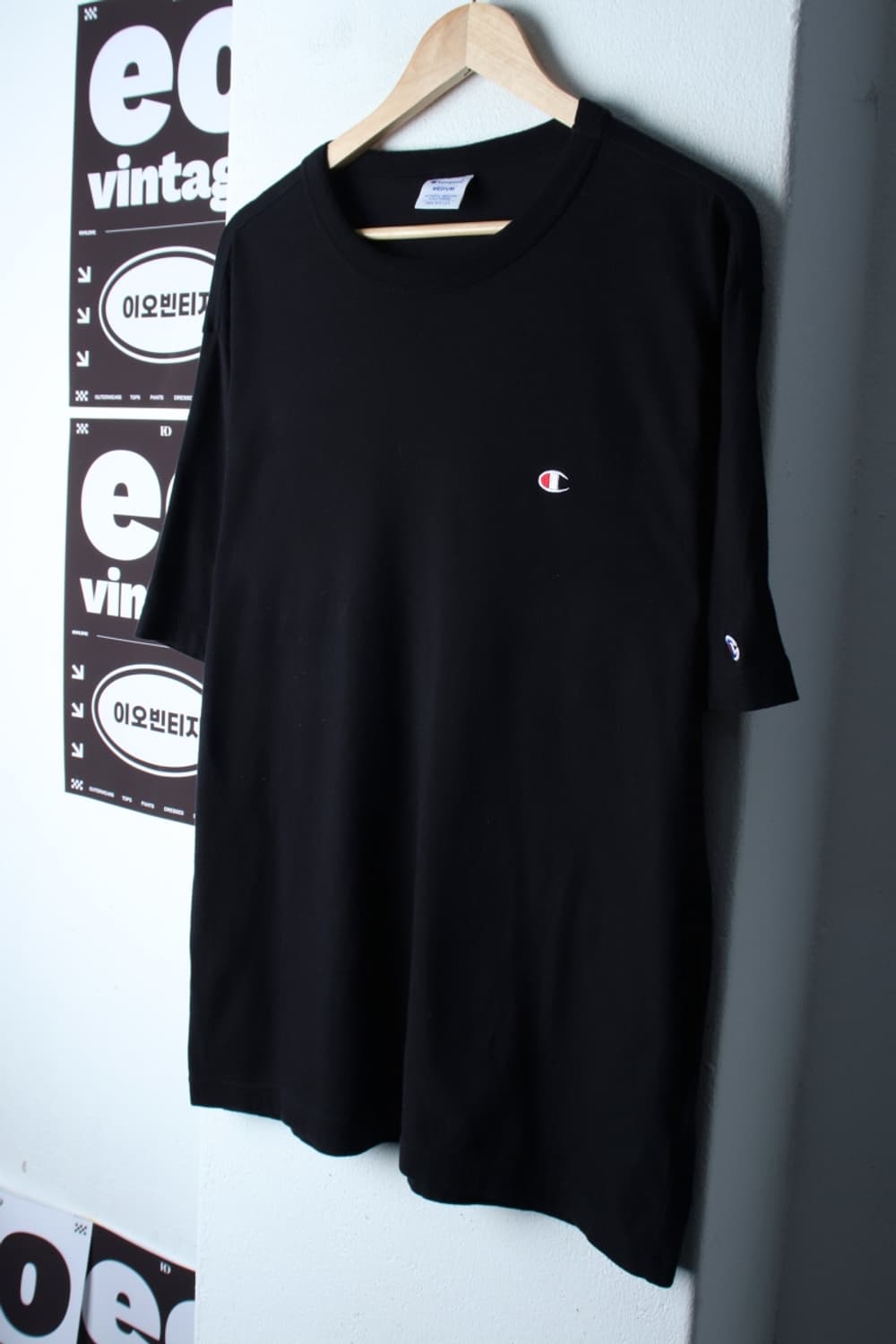 (M-XL) 챔피온 반팔 티셔츠 스몰로고 블랙 올드스쿨-H32455 상품이미지1