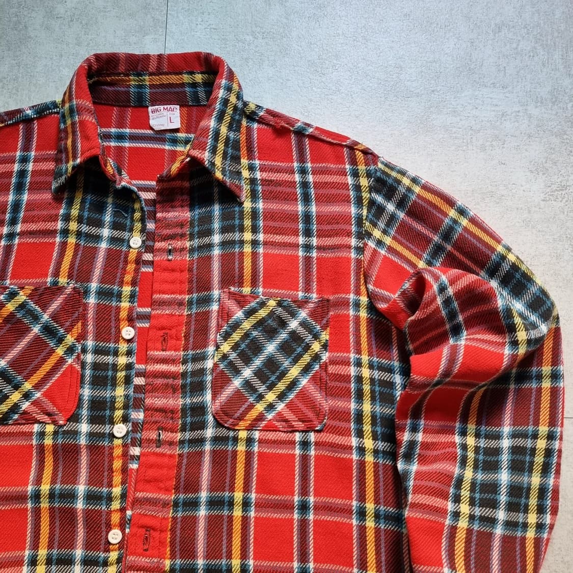 70s USA Big Mac Check Flannel Shirt L sz 상품이미지1