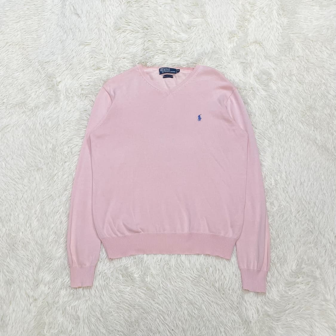 폴로 랄프로렌 포니 로고 피마코튼 브이넥 니트 연핑크 상품이미지2