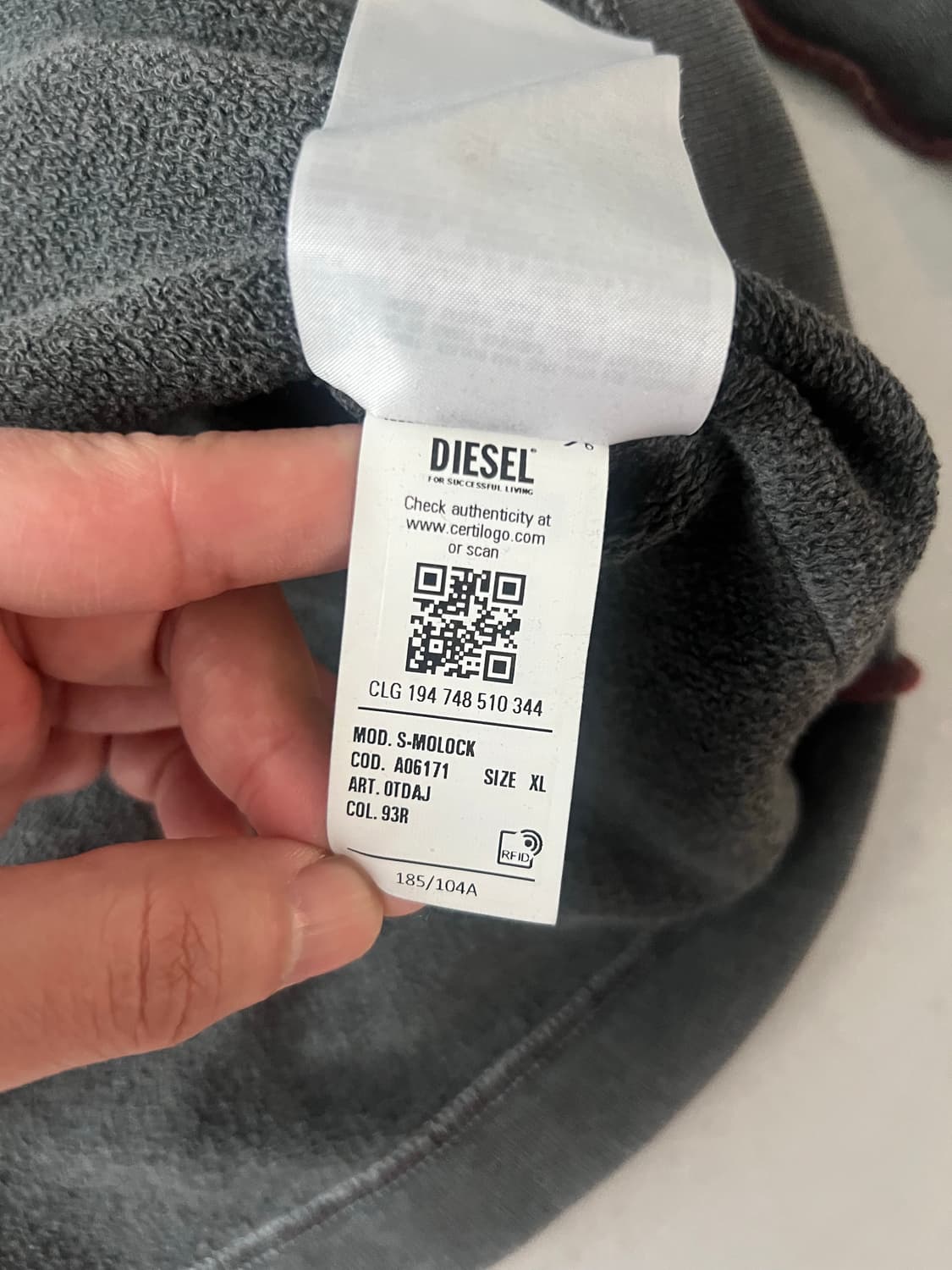 디젤 피그먼트 롱슬리브 맨투맨 xl 상품이미지8