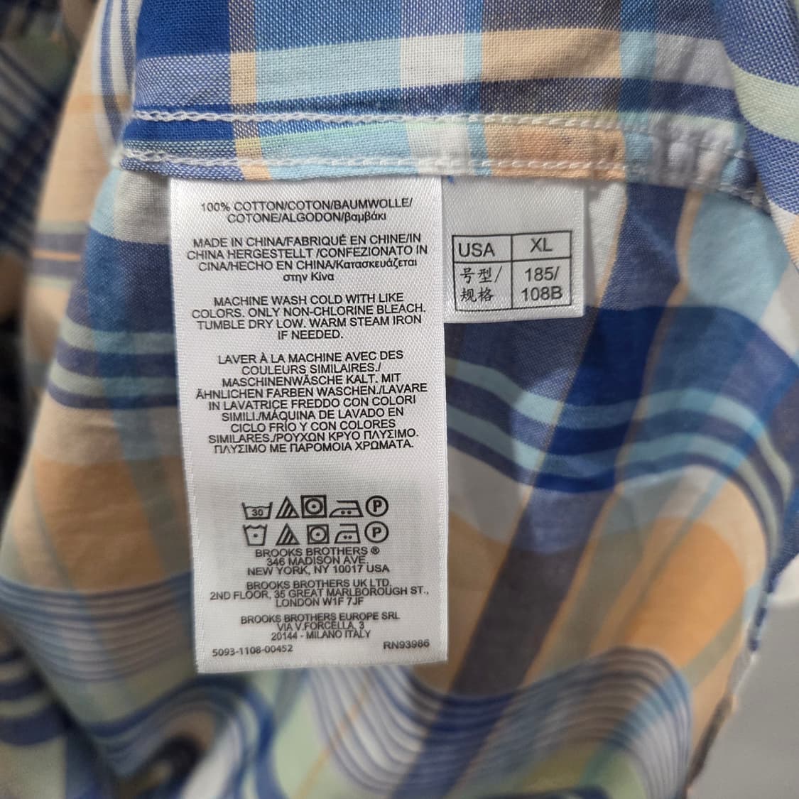 브룩스브라더스 버튼다운 체크 반팔셔츠 XL  상품이미지3