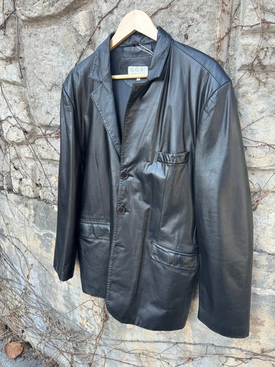 G.g.p 빈티지 소가죽 카코트 레더 블레이저 자켓 코트 블랙 상품이미지3