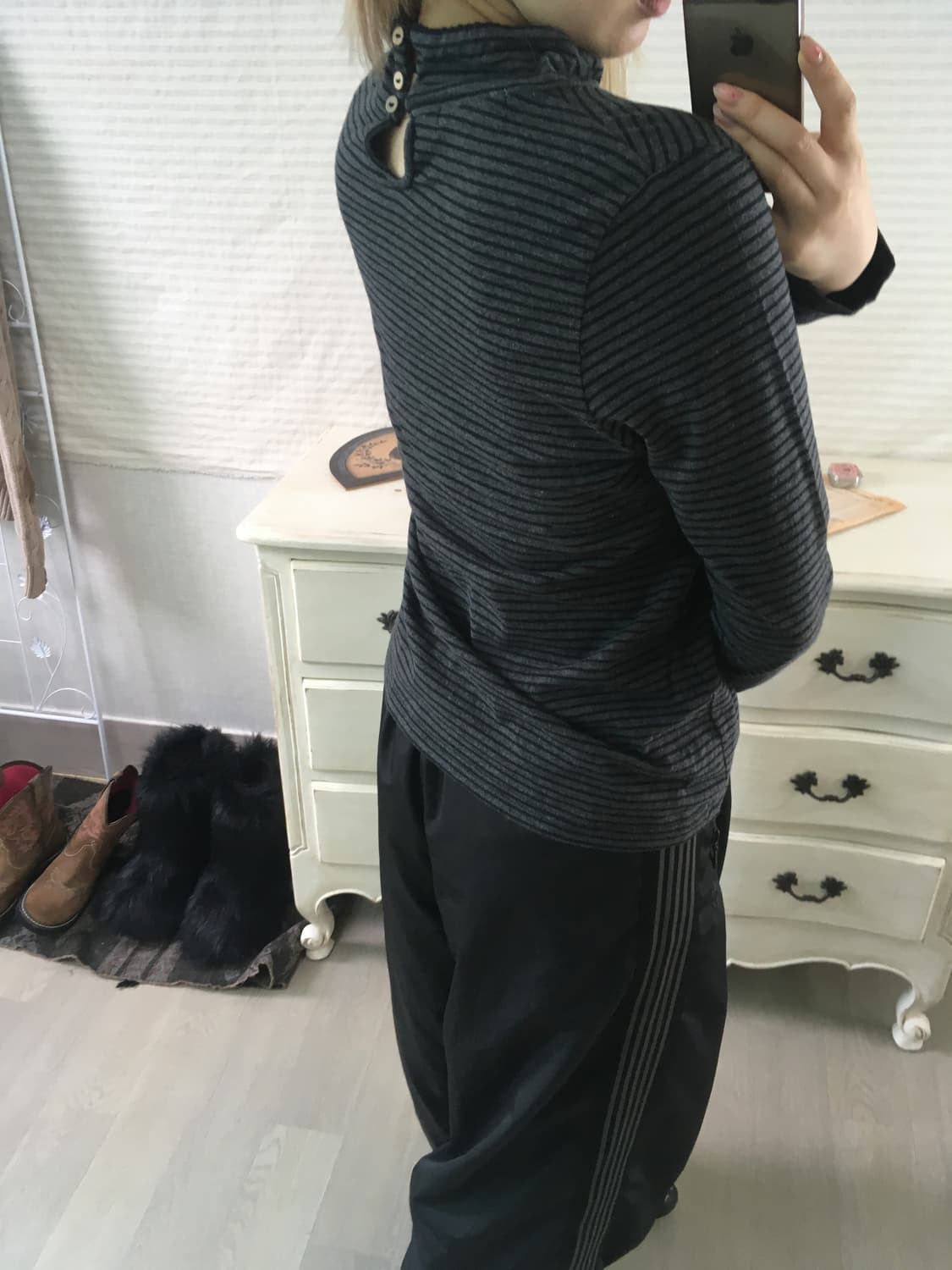 jpn vintage 블랙 차콜 스트라이프 롱슬리브 상품이미지3